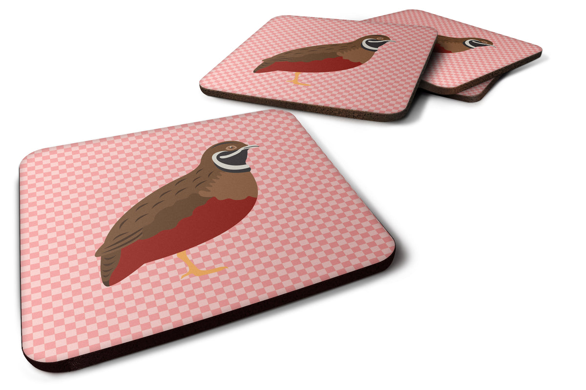 Chinese Painted or King Quail Pink Check Foam Coaster Set of 4 BB7956FC - the-store.com