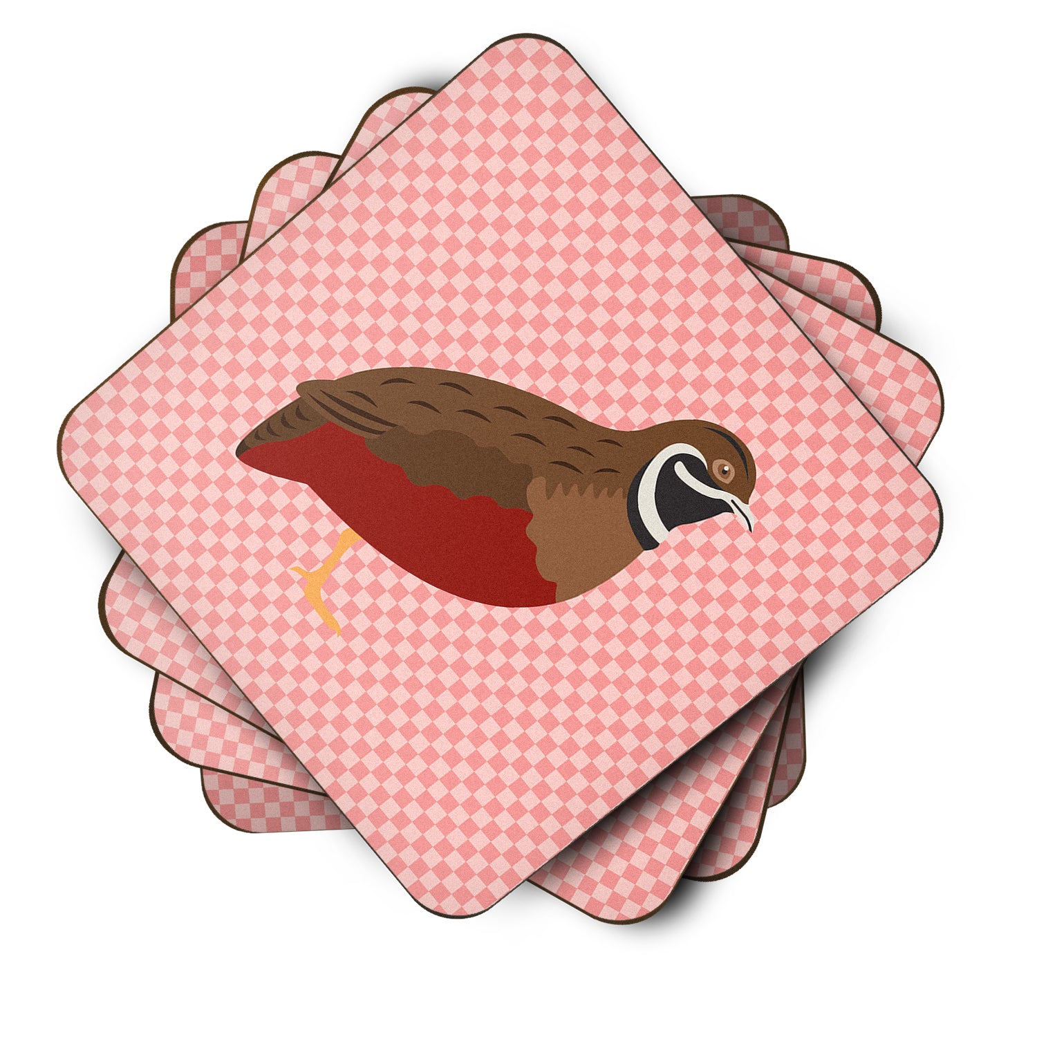 Chinese Painted or King Quail Pink Check Foam Coaster Set of 4 BB7956FC - the-store.com
