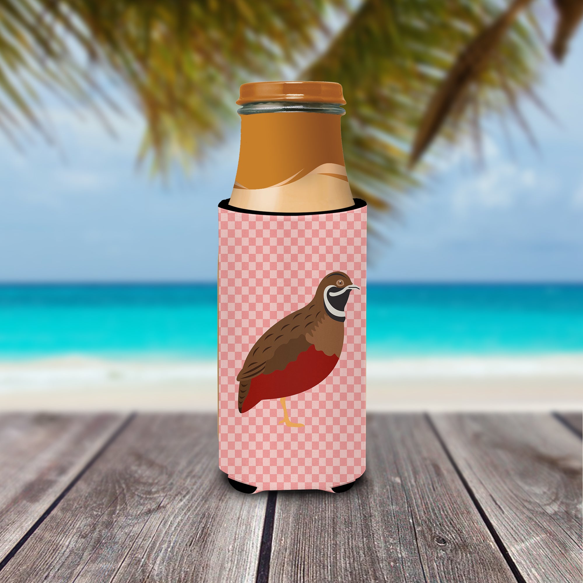 Chinese Painted or King Quail Pink Check  Ultra Hugger for slim cans