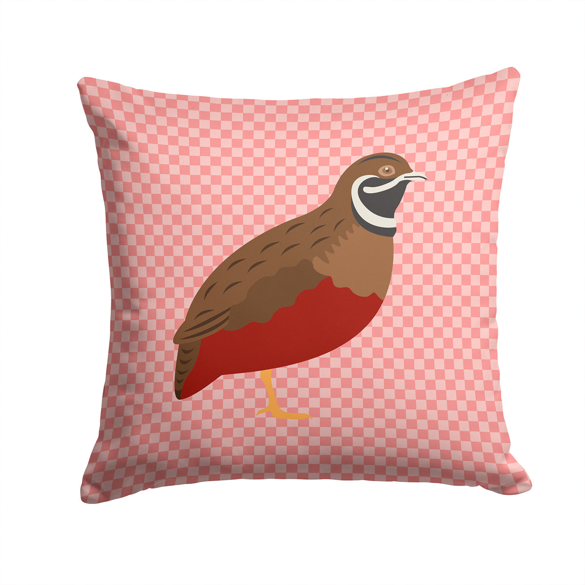 Chinese Painted or King Quail Pink Check Fabric Decorative Pillow BB7956PW1414 - the-store.com