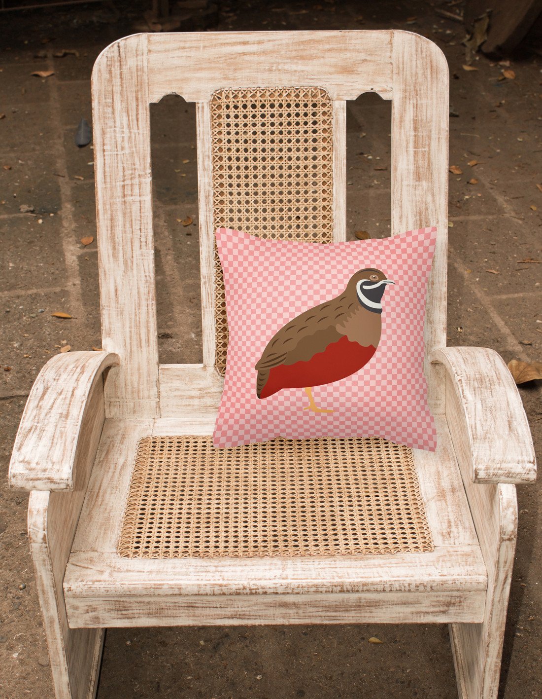 Chinese Painted or King Quail Pink Check Fabric Decorative Pillow BB7956PW1818 by Caroline's Treasures