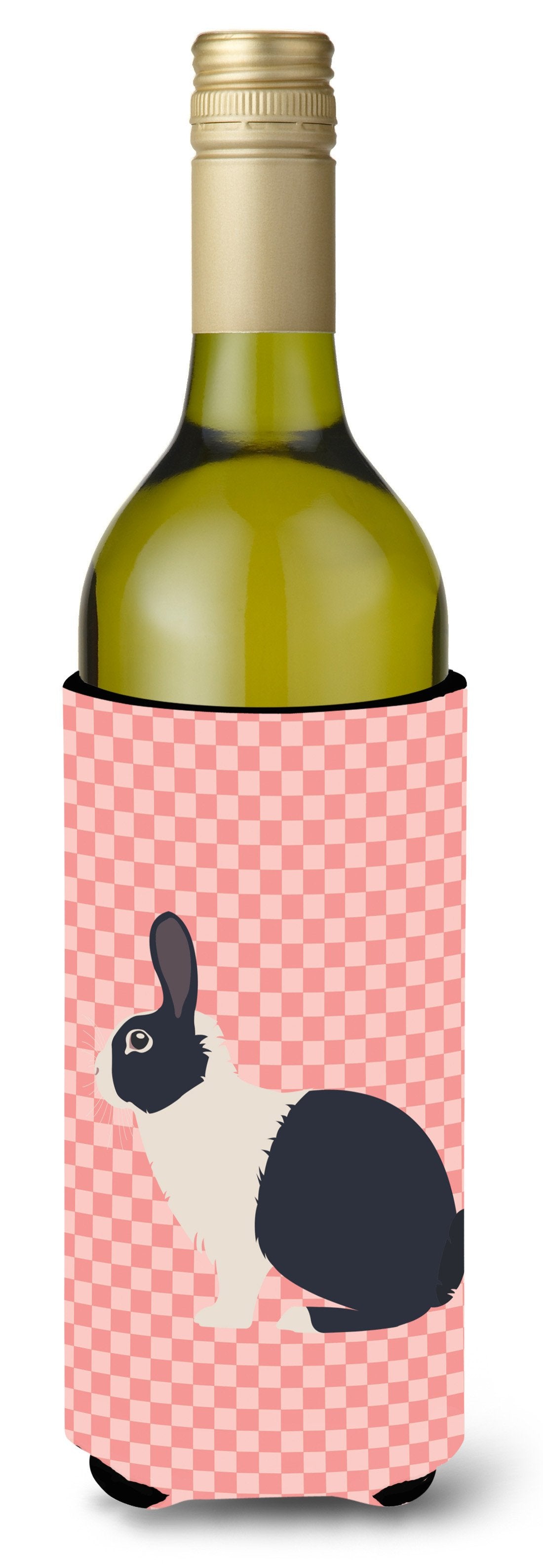 Dutch Rabbit Pink Check Wine Bottle Beverge Insulator Hugger BB7958LITERK by Caroline&#39;s Treasures