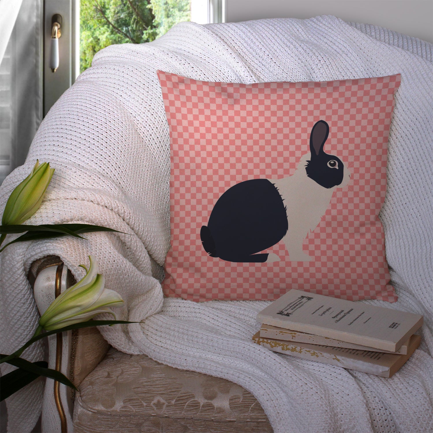 Dutch Rabbit Pink Check Fabric Decorative Pillow BB7958PW1414 - the-store.com