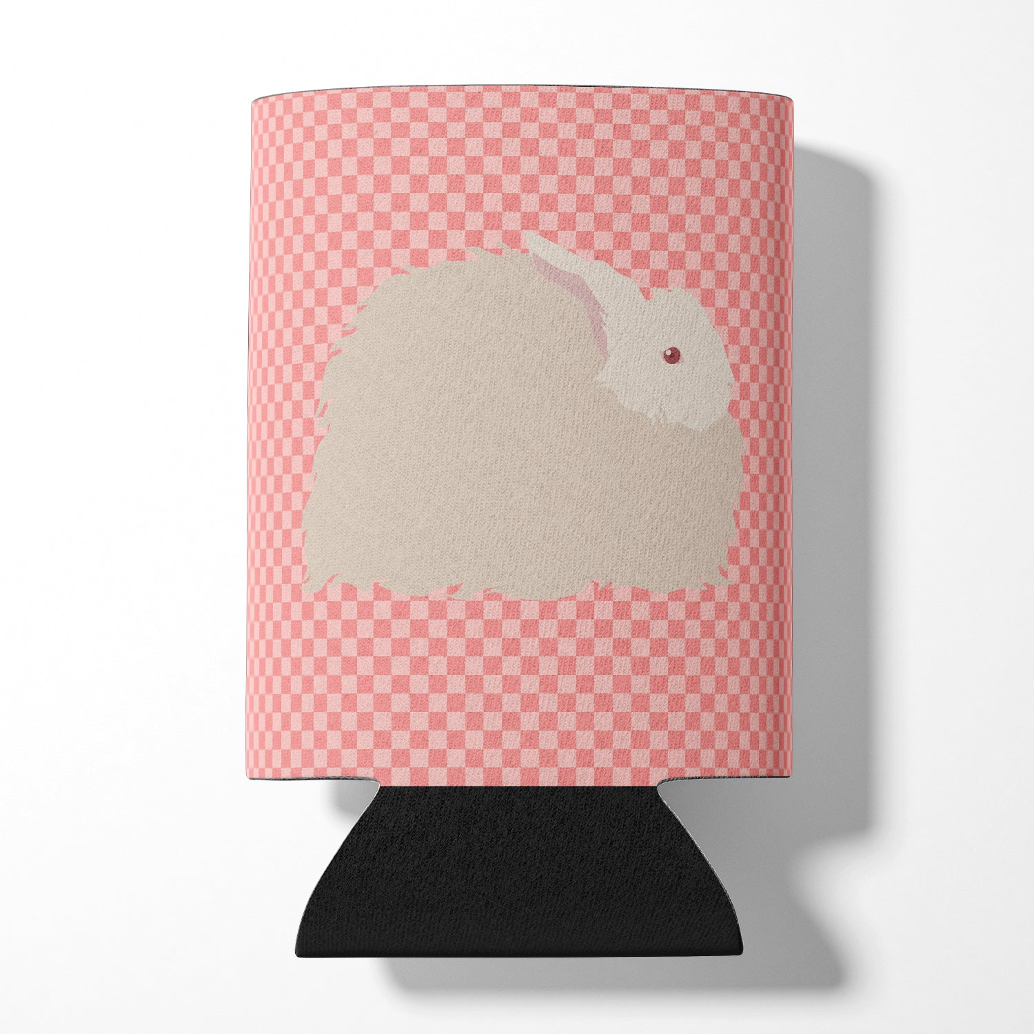 Fluffy Angora Rabbit Pink Check Can or Bottle Hugger BB7959CC