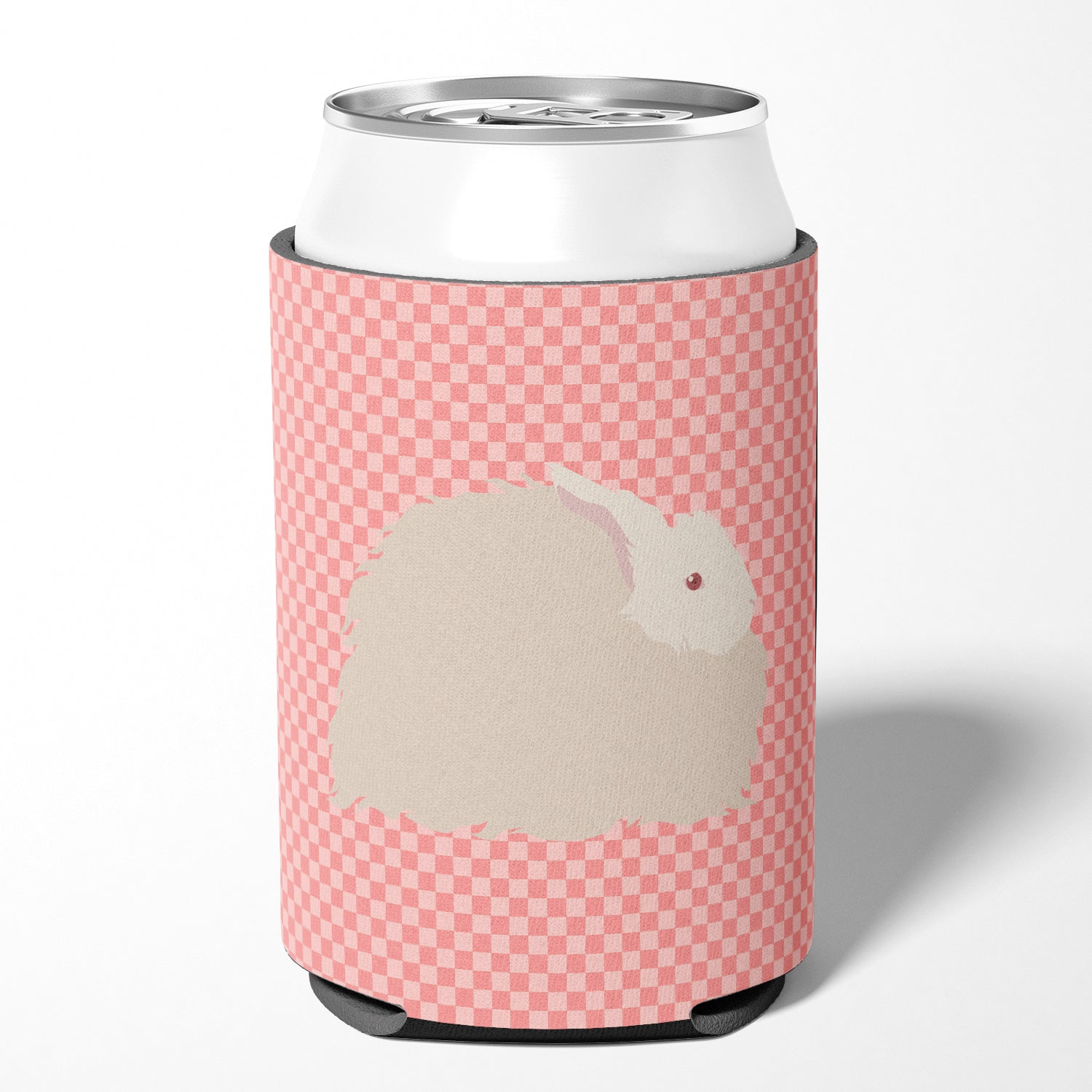 Fluffy Angora Rabbit Pink Check Can or Bottle Hugger BB7959CC