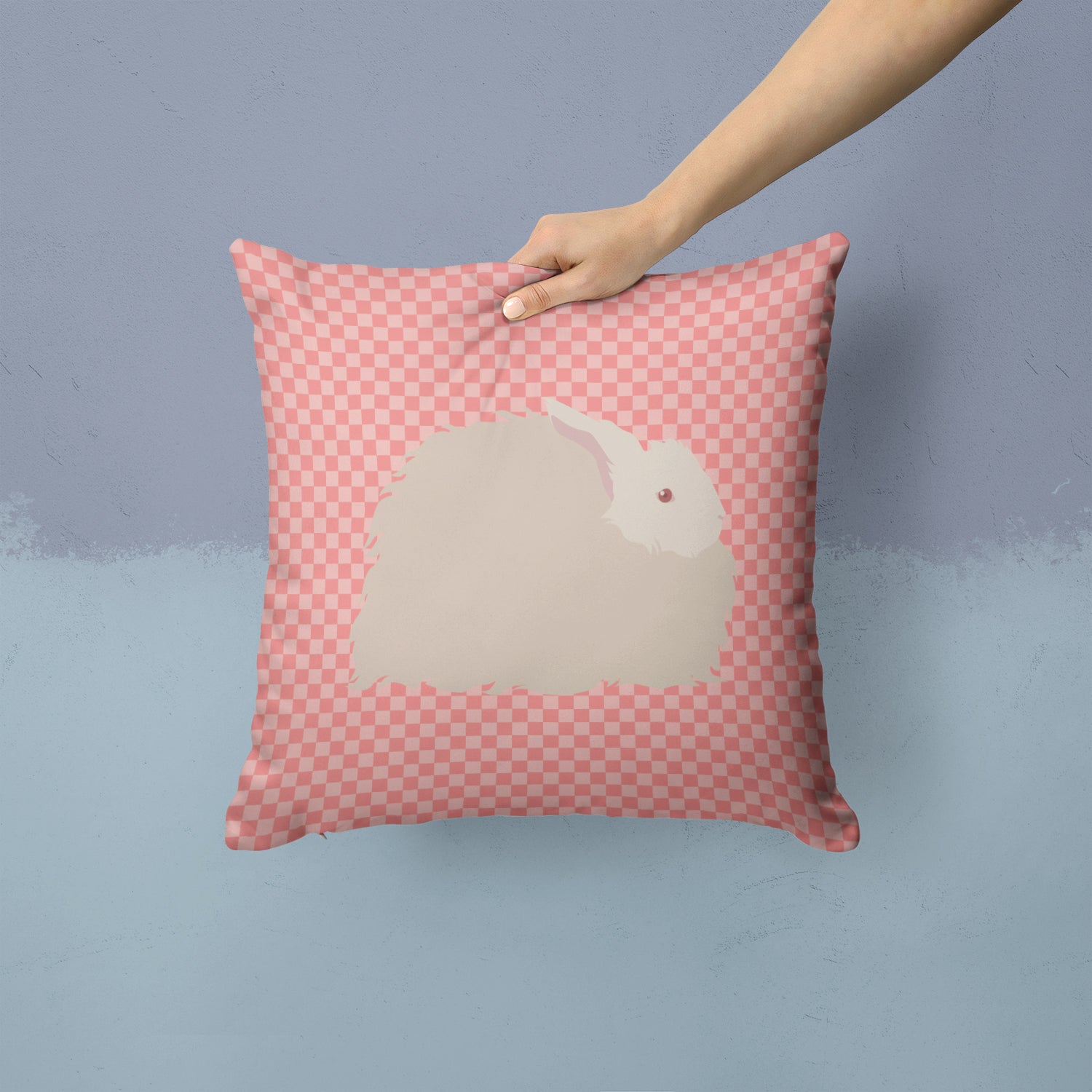 Fluffy Angora Rabbit Pink Check Fabric Decorative Pillow BB7959PW1414 - the-store.com