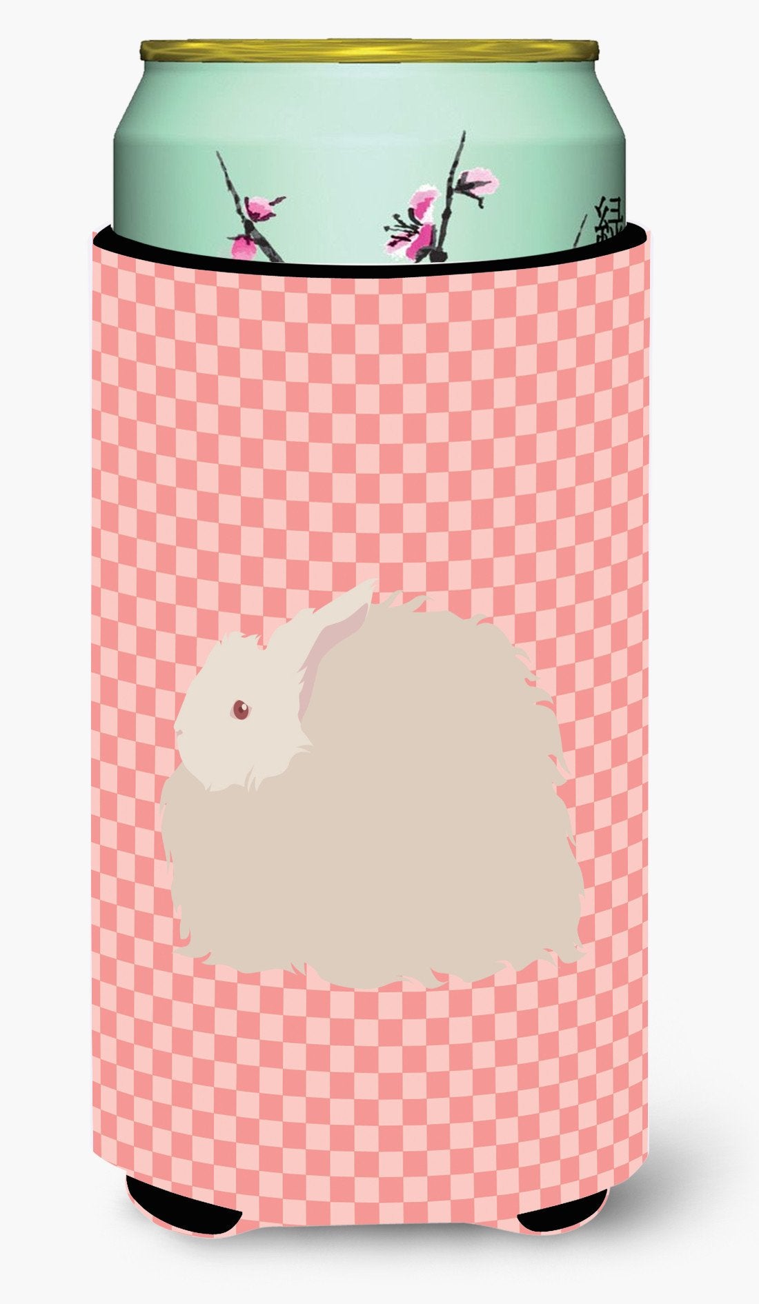 Fluffy Angora Rabbit Pink Check Tall Boy Beverage Insulator Hugger BB7959TBC by Caroline&#39;s Treasures