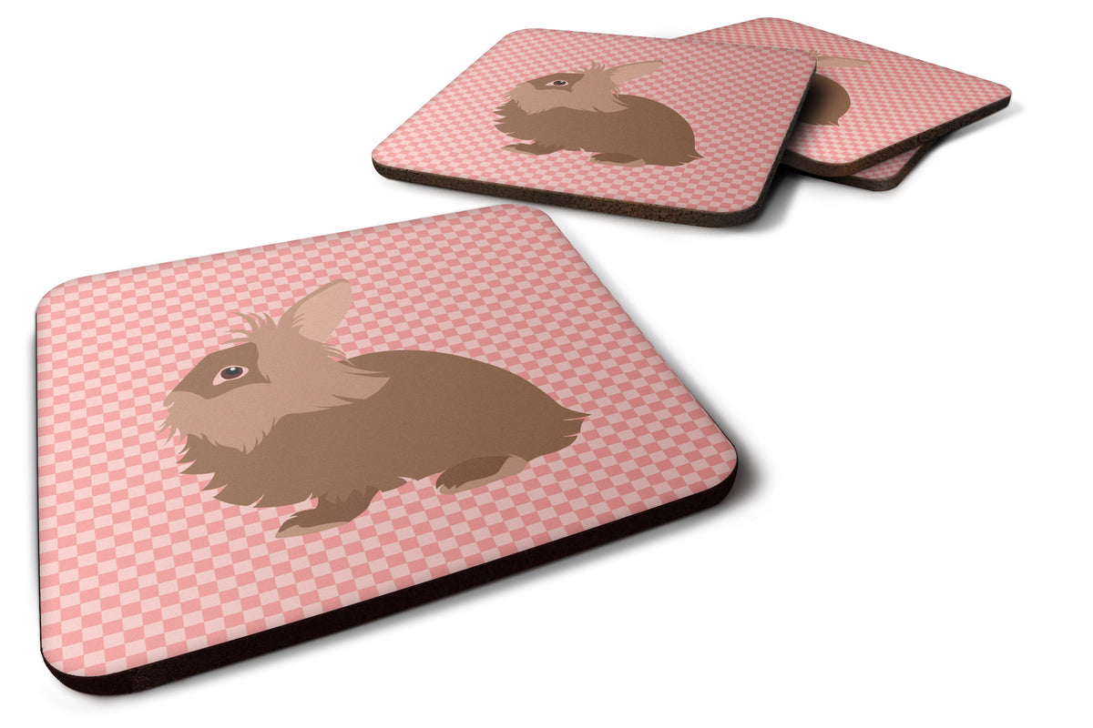 Lionhead Rabbit Pink Check Foam Coaster Set of 4 BB7960FC - the-store.com