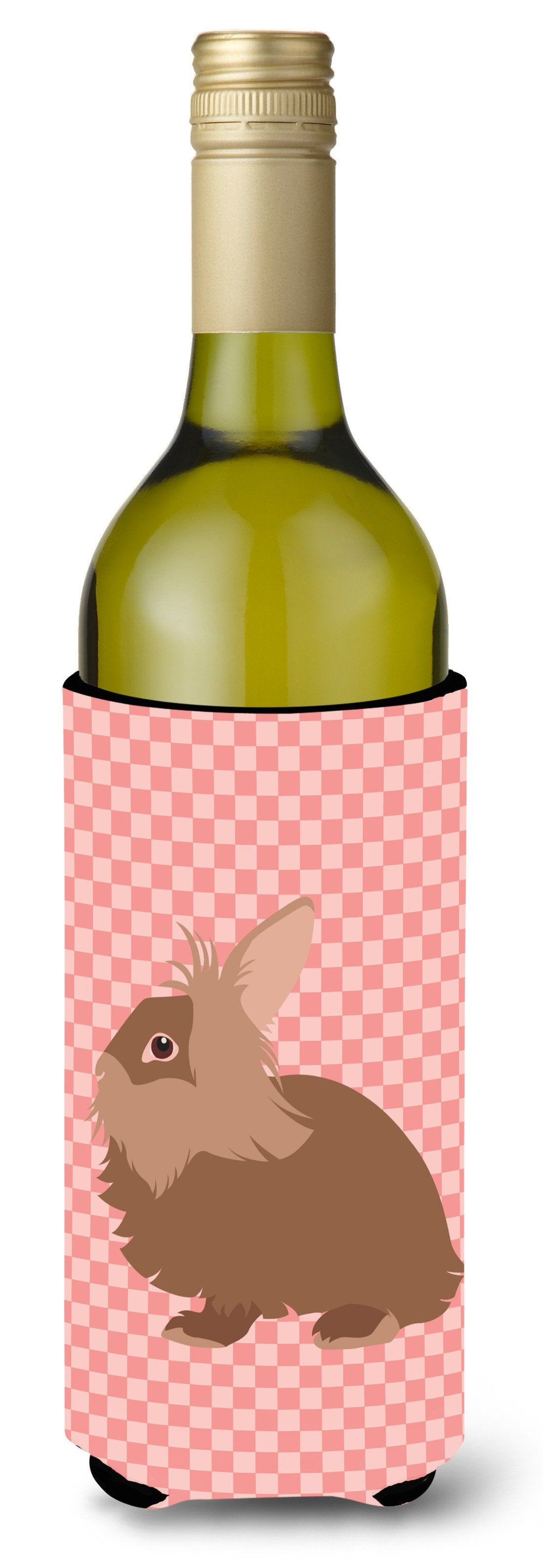 Lionhead Rabbit Pink Check Wine Bottle Beverge Insulator Hugger BB7960LITERK by Caroline&#39;s Treasures