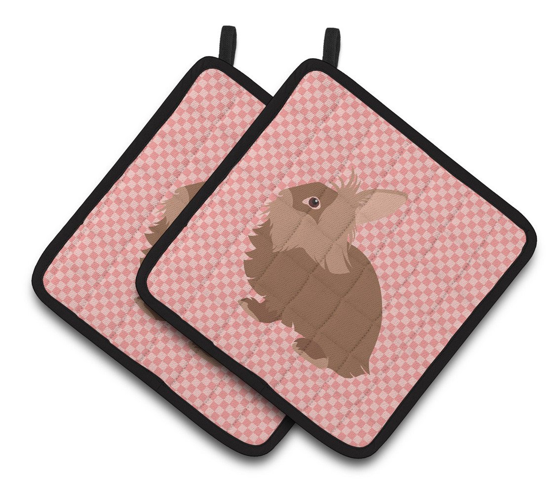 Lionhead Rabbit Pink Check Pair of Pot Holders BB7960PTHD by Caroline&#39;s Treasures