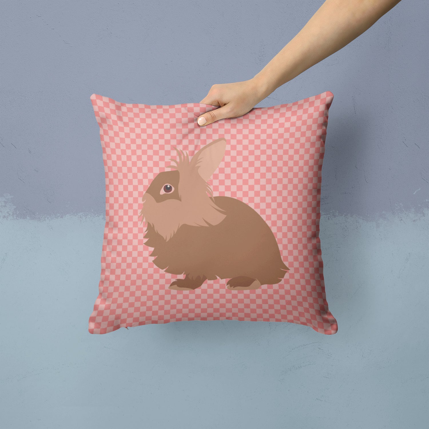 Lionhead Rabbit Pink Check Fabric Decorative Pillow BB7960PW1414 - the-store.com