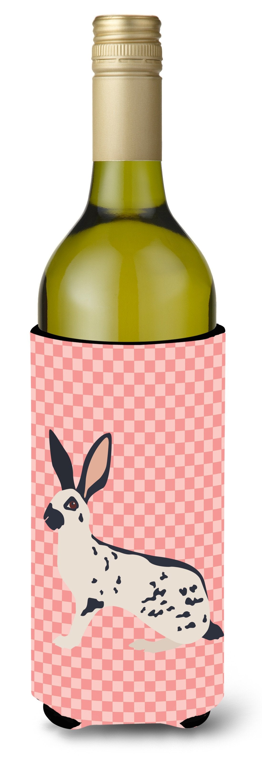 English Spot Rabbit Pink Check Wine Bottle Beverge Insulator Hugger BB7961LITERK by Caroline&#39;s Treasures