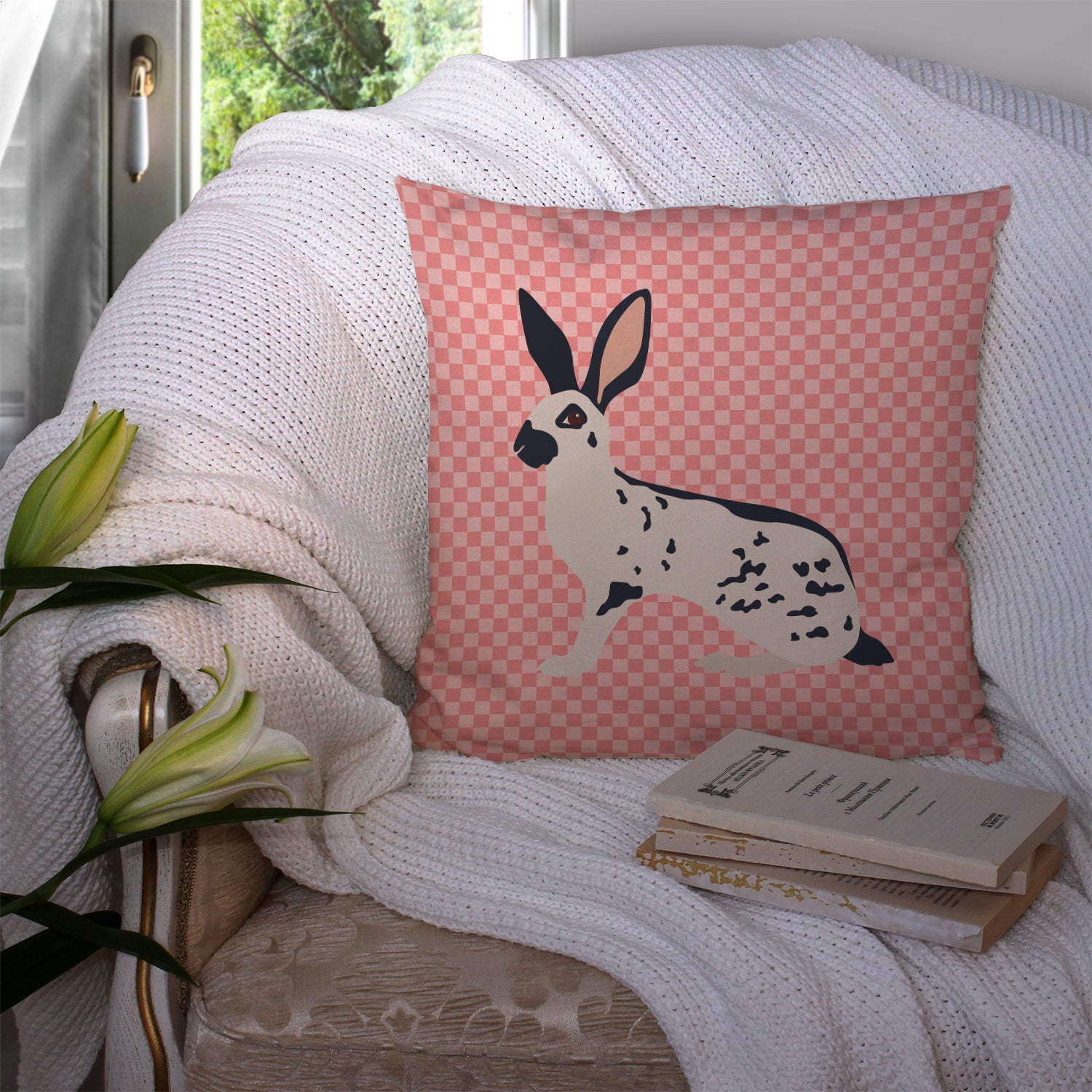 English Spot Rabbit Pink Check Fabric Decorative Pillow BB7961PW1414 - the-store.com