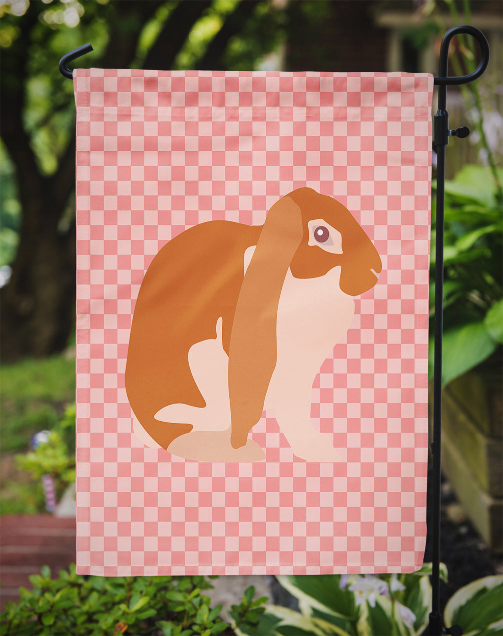 English Lop Rabbit Pink Check Flag Garden Size  the-store.com.