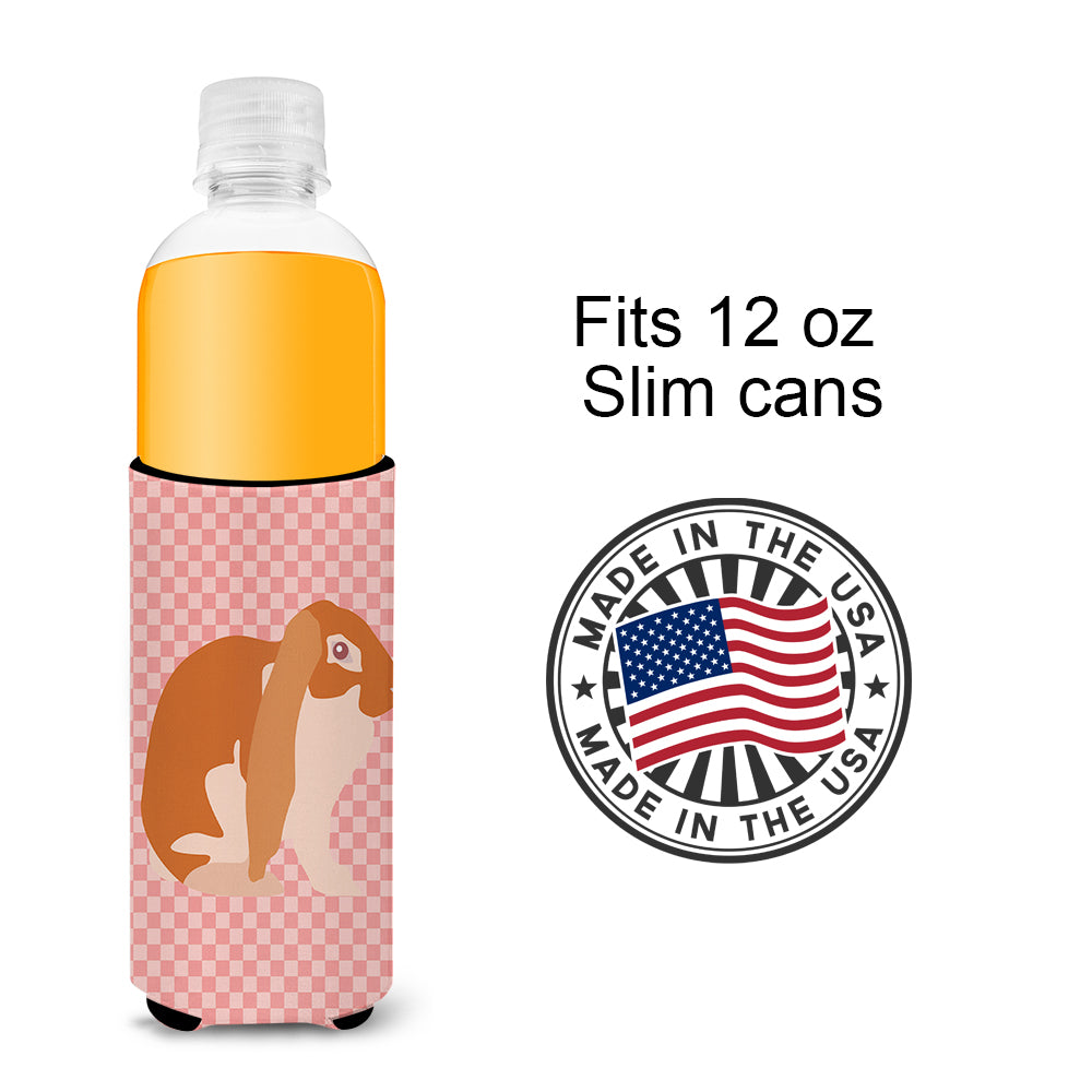 English Lop Rabbit Pink Check  Ultra Hugger for slim cans