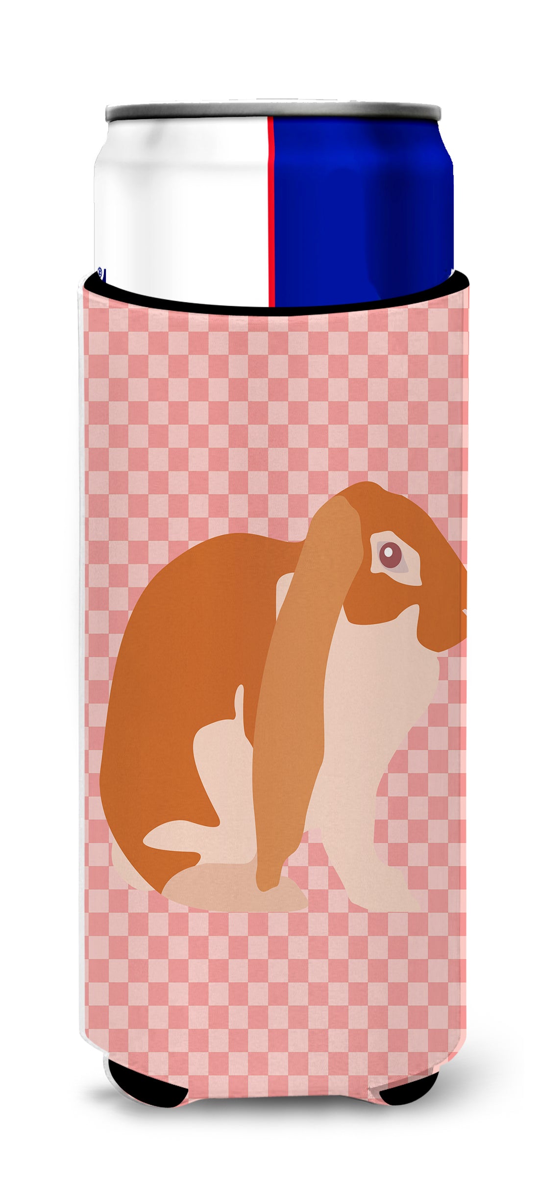 English Lop Rabbit Pink Check  Ultra Hugger for slim cans