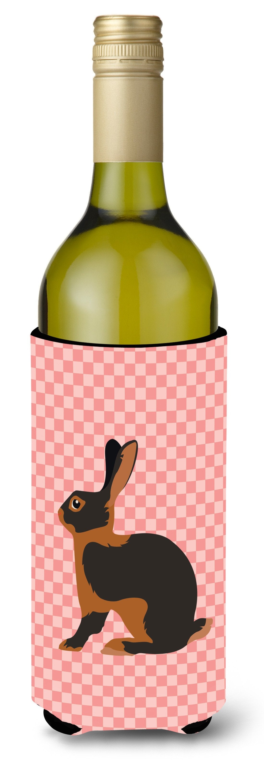 Tan Rabbit Pink Check Wine Bottle Beverge Insulator Hugger BB7963LITERK by Caroline&#39;s Treasures