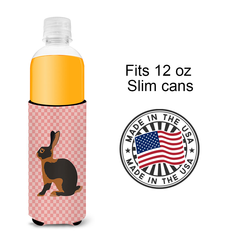Tan Rabbit Pink Check  Ultra Hugger for slim cans  the-store.com.