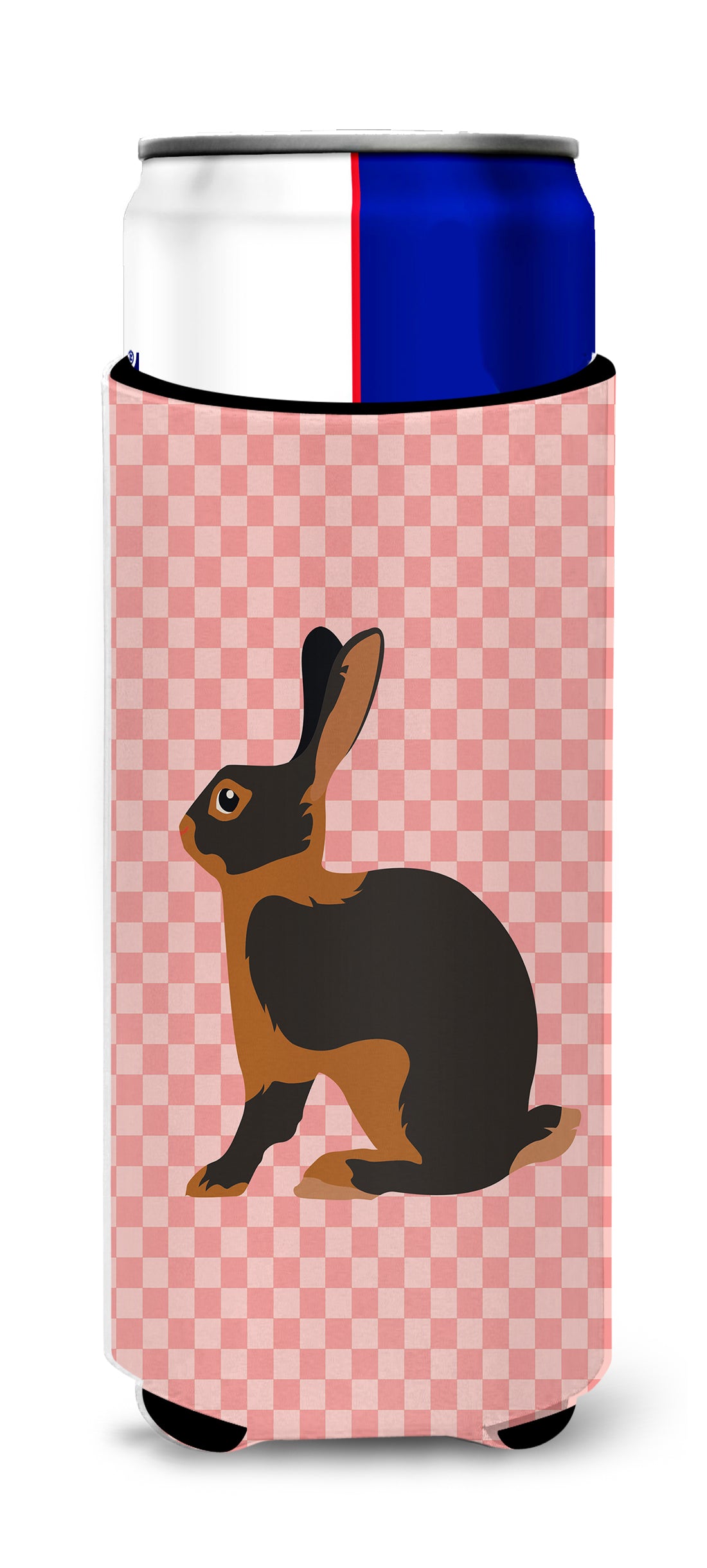 Tan Rabbit Pink Check  Ultra Hugger for slim cans