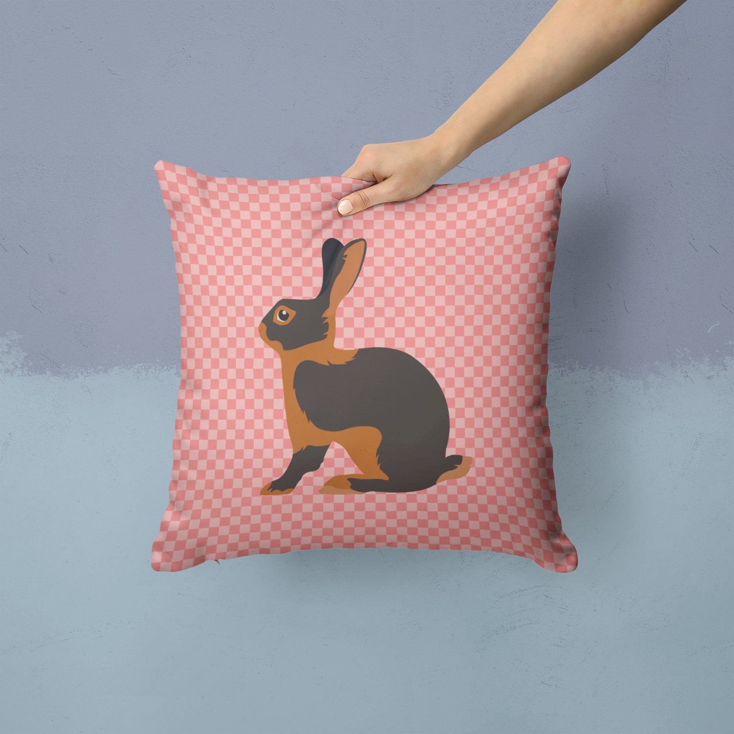 Tan Rabbit Pink Check Fabric Decorative Pillow BB7963PW1414 - the-store.com