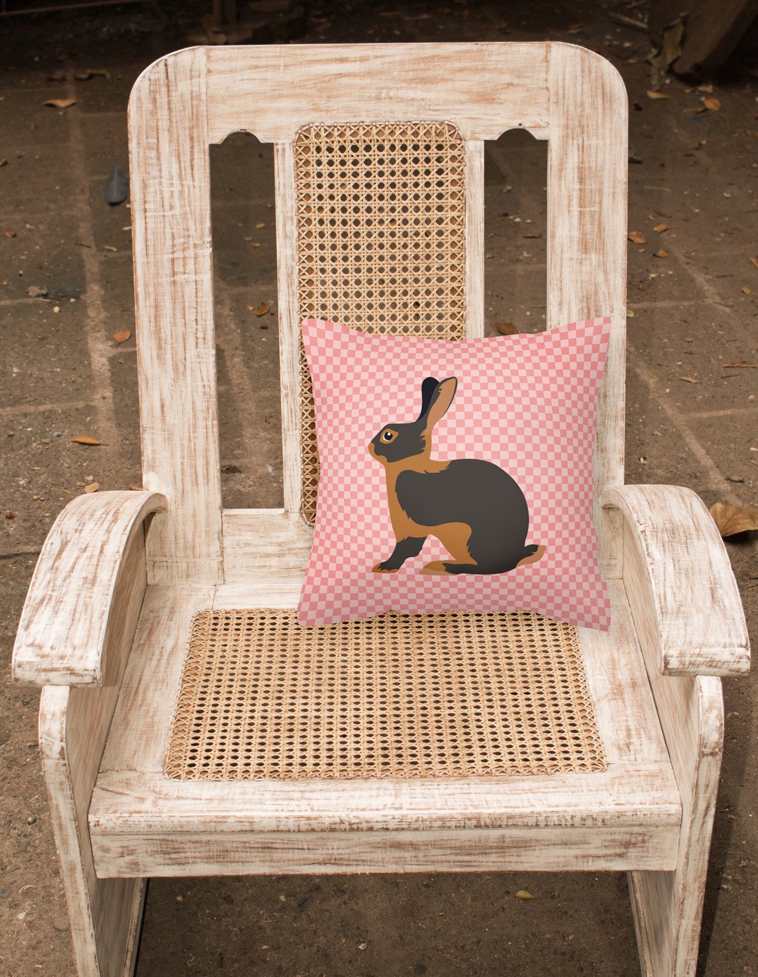 Tan Rabbit Pink Check Fabric Decorative Pillow BB7963PW1818 by Caroline's Treasures