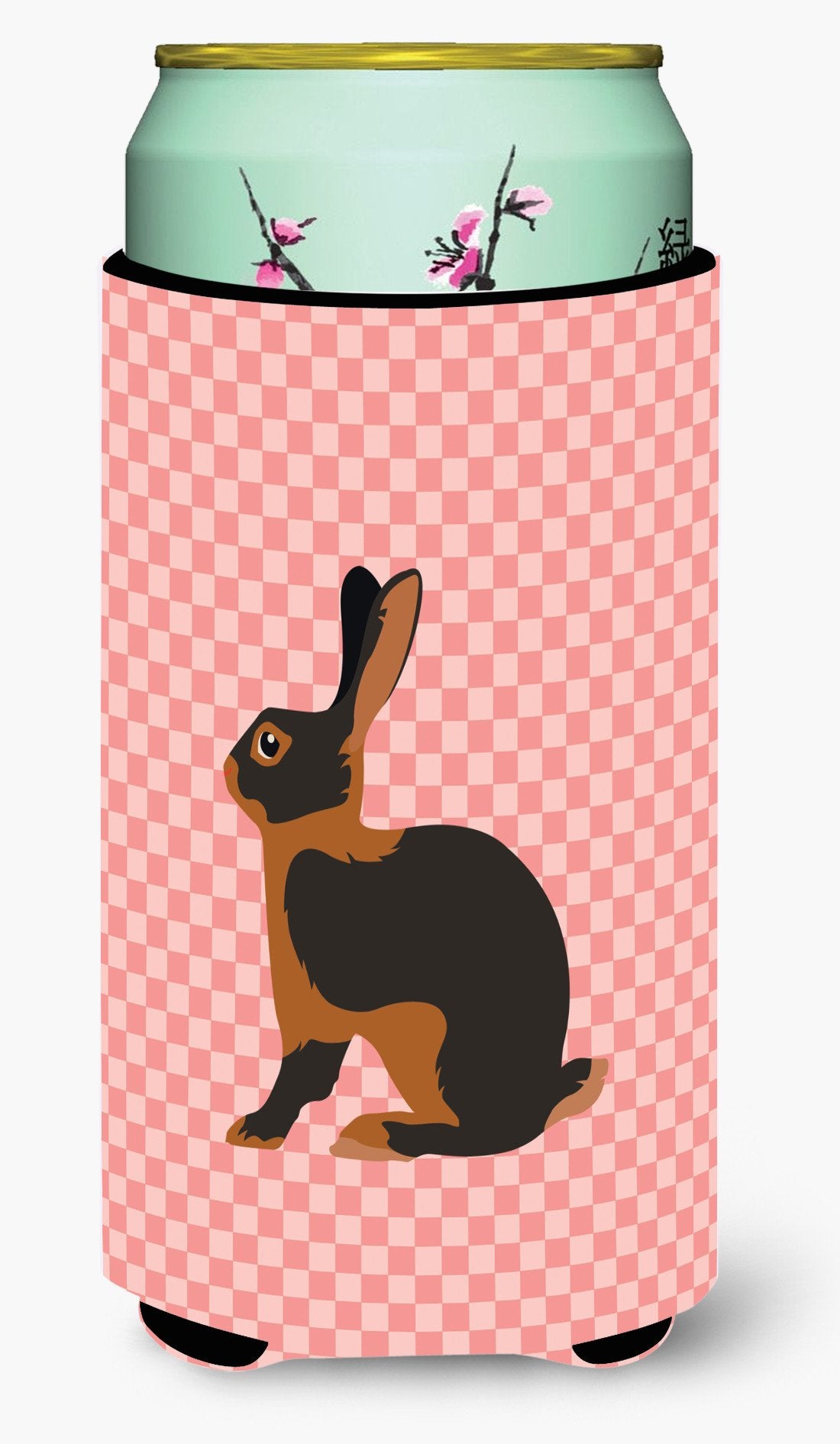 Tan Rabbit Pink Check Tall Boy Beverage Insulator Hugger BB7963TBC by Caroline&#39;s Treasures