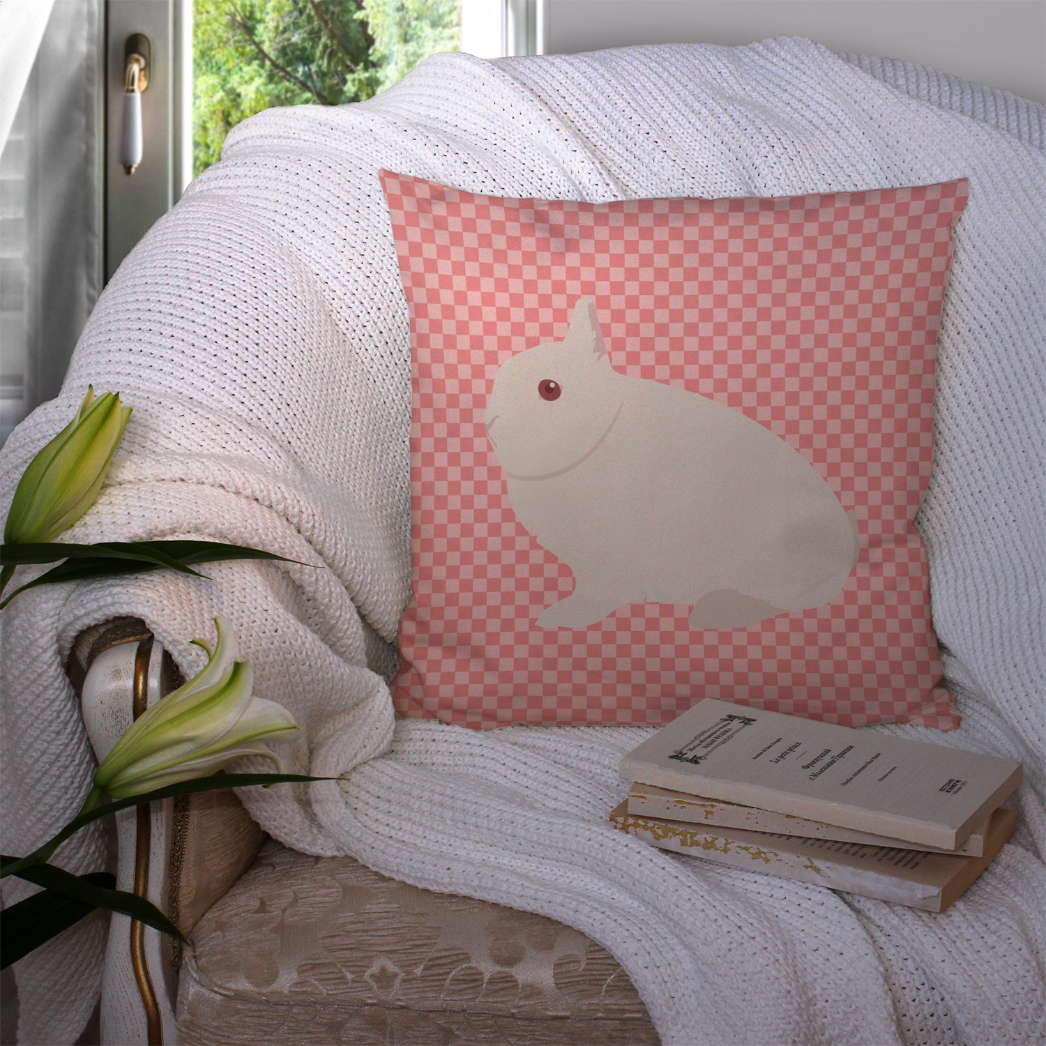 Hermelin Rabbit Pink Check Fabric Decorative Pillow BB7964PW1414 - the-store.com