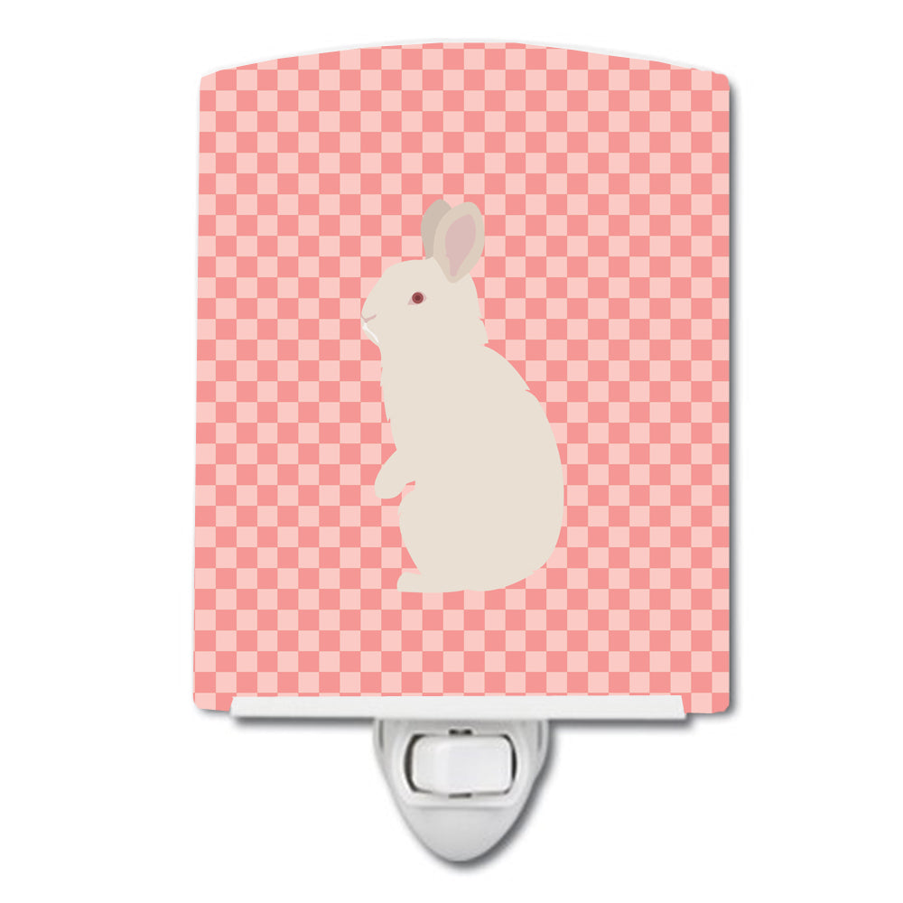 New Zealand White Rabbit Pink Check Ceramic Night Light BB7965CNL - the-store.com