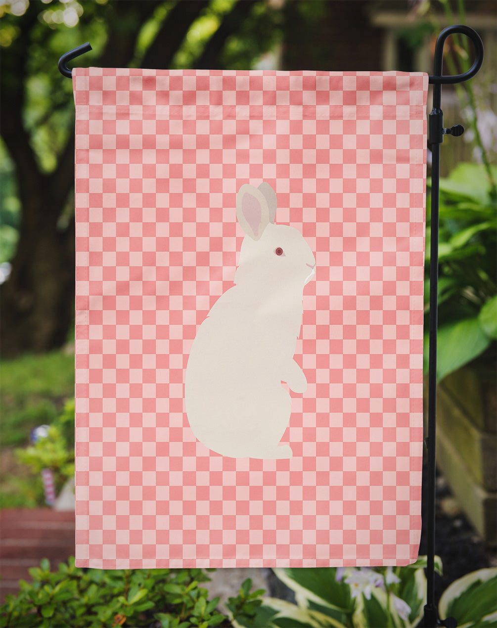 New Zealand White Rabbit Pink Check Flag Garden Size  the-store.com.