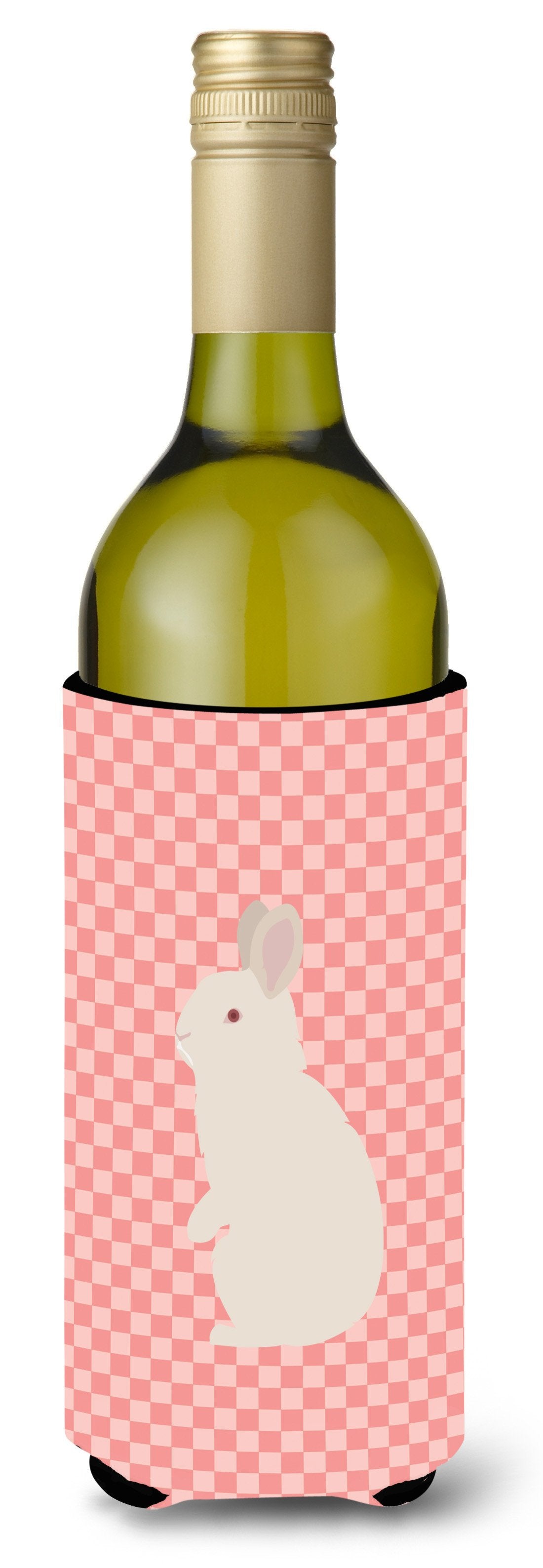 New Zealand White Rabbit Pink Check Wine Bottle Beverge Insulator Hugger BB7965LITERK by Caroline&#39;s Treasures