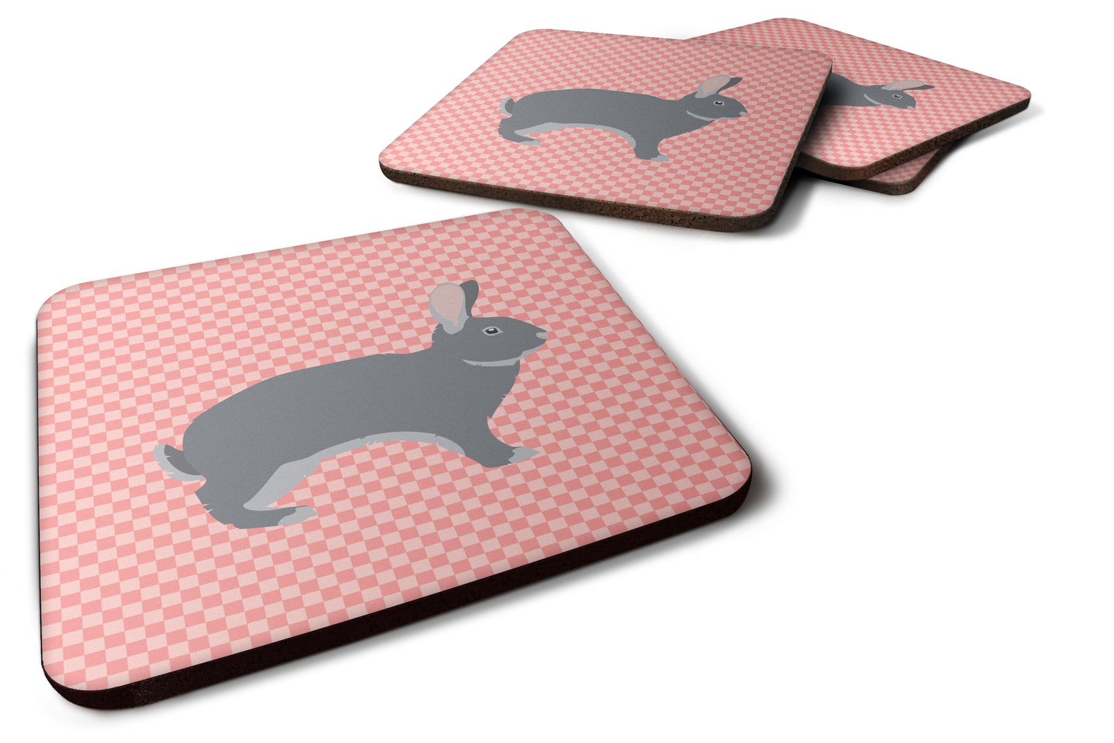 Giant Chinchilla Rabbit Pink Check Foam Coaster Set of 4 BB7966FC - the-store.com