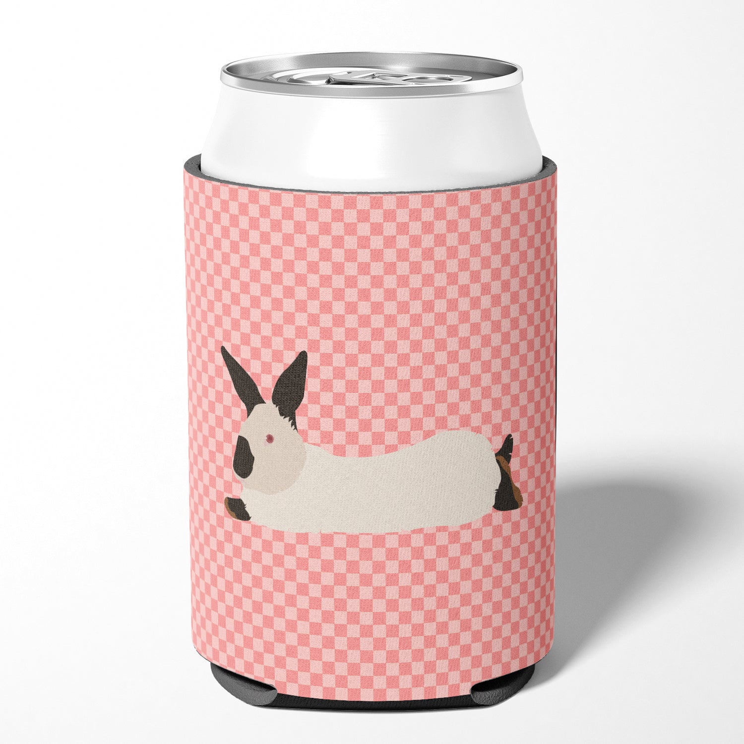 California White Rabbit Pink Check Can or Bottle Hugger BB7967CC