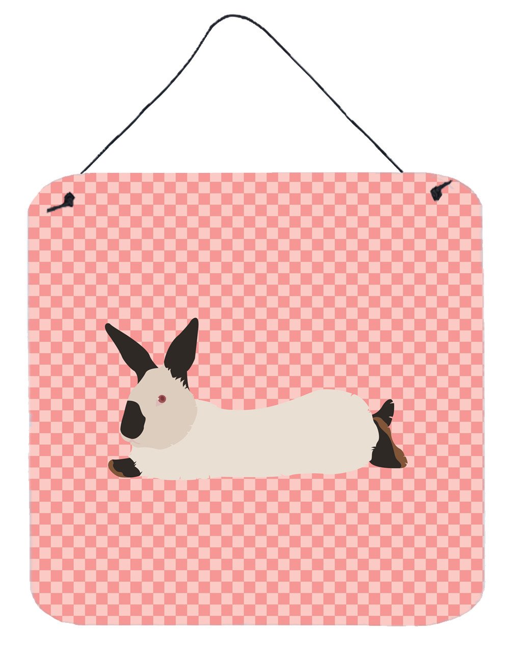 California White Rabbit Pink Check Wall or Door Hanging Prints BB7967DS66 by Caroline's Treasures