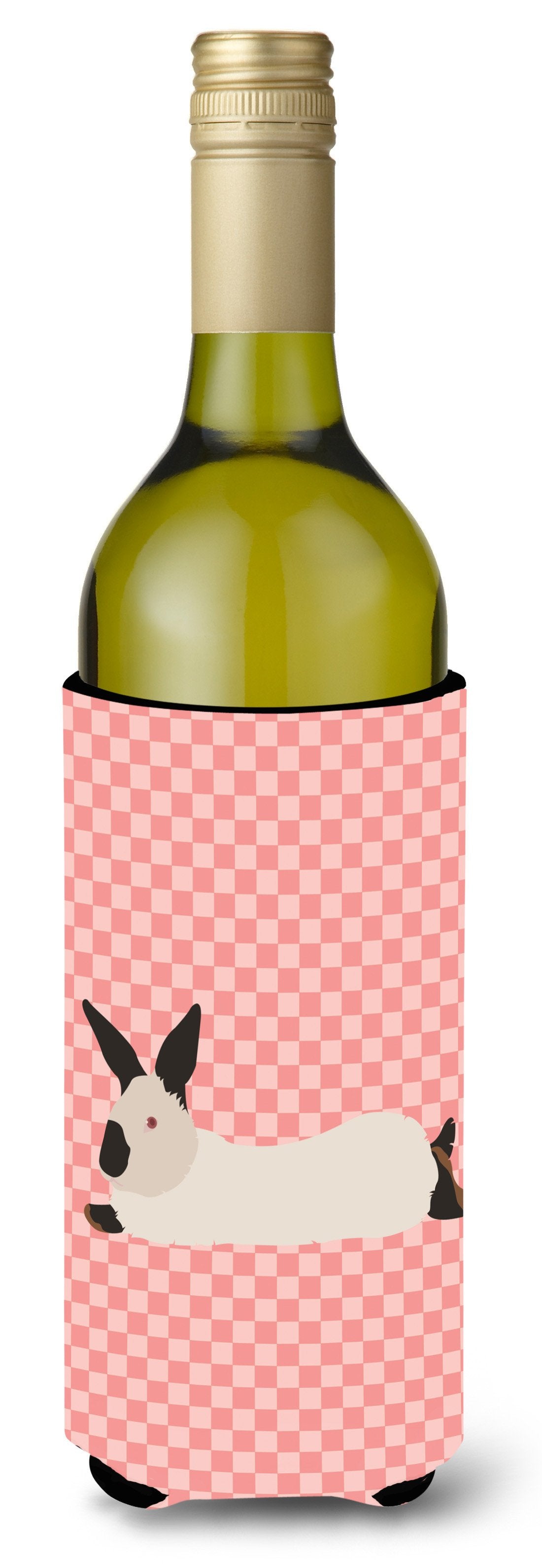 California White Rabbit Pink Check Wine Bottle Beverge Insulator Hugger BB7967LITERK by Caroline&#39;s Treasures