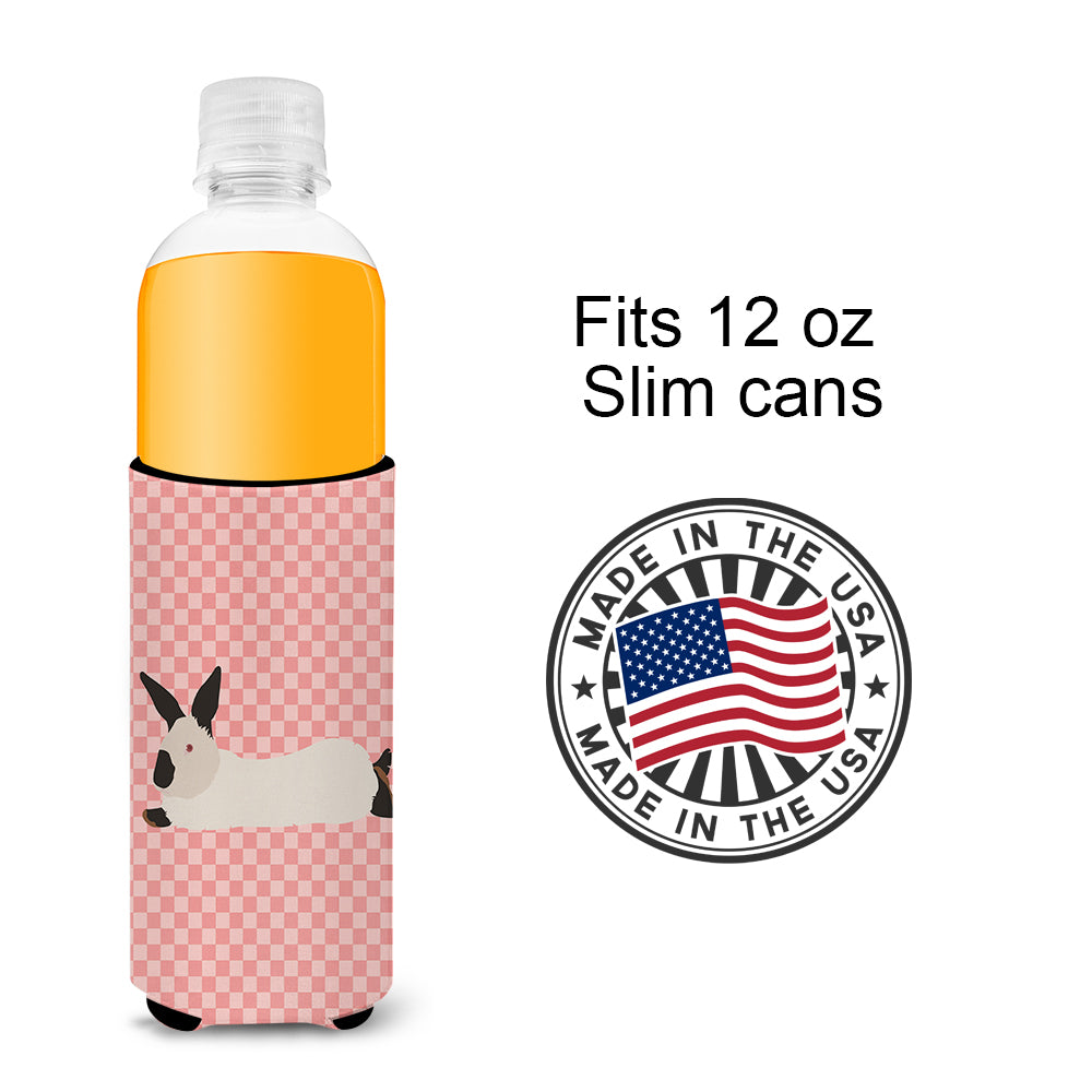 California White Rabbit Pink Check  Ultra Hugger for slim cans