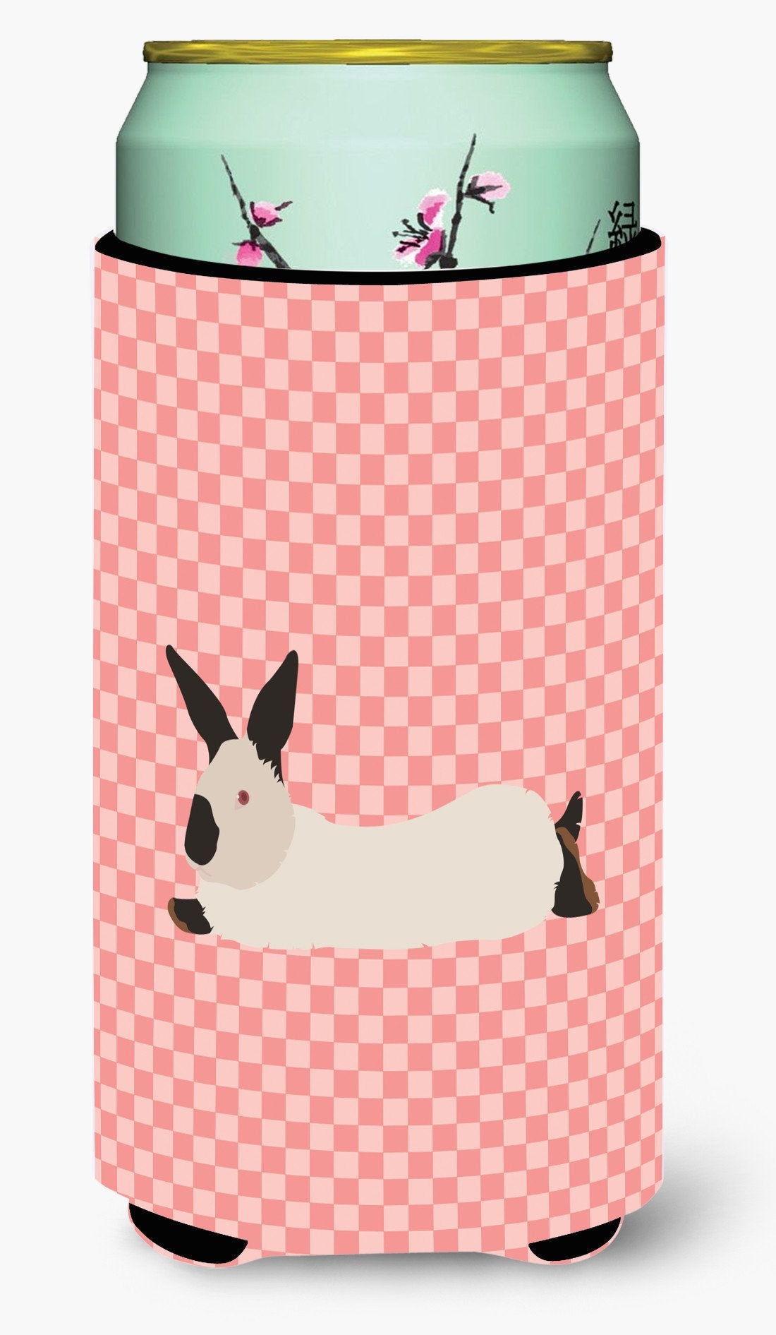 California White Rabbit Pink Check Tall Boy Beverage Insulator Hugger BB7967TBC by Caroline&#39;s Treasures
