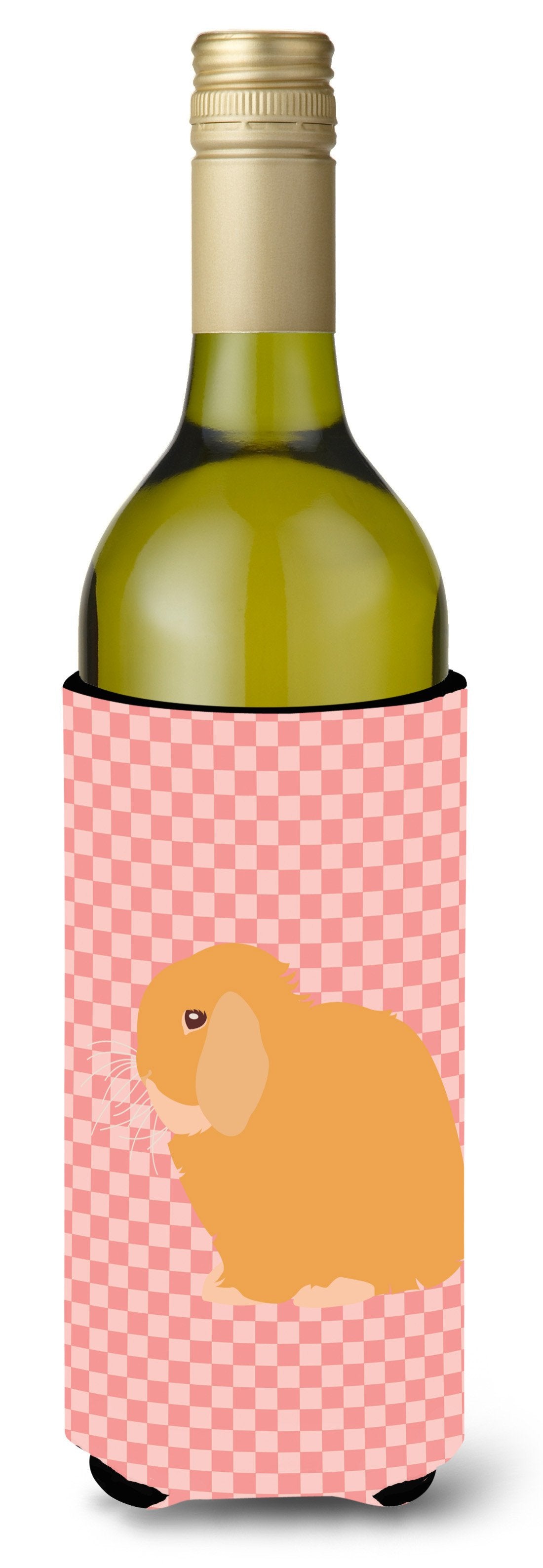 Holland Lop Rabbit Pink Check Wine Bottle Beverge Insulator Hugger BB7968LITERK by Caroline&#39;s Treasures