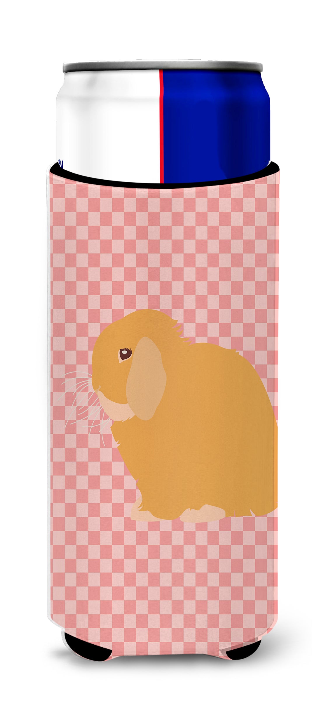 Holland Lop Rabbit Pink Check  Ultra Hugger for slim cans