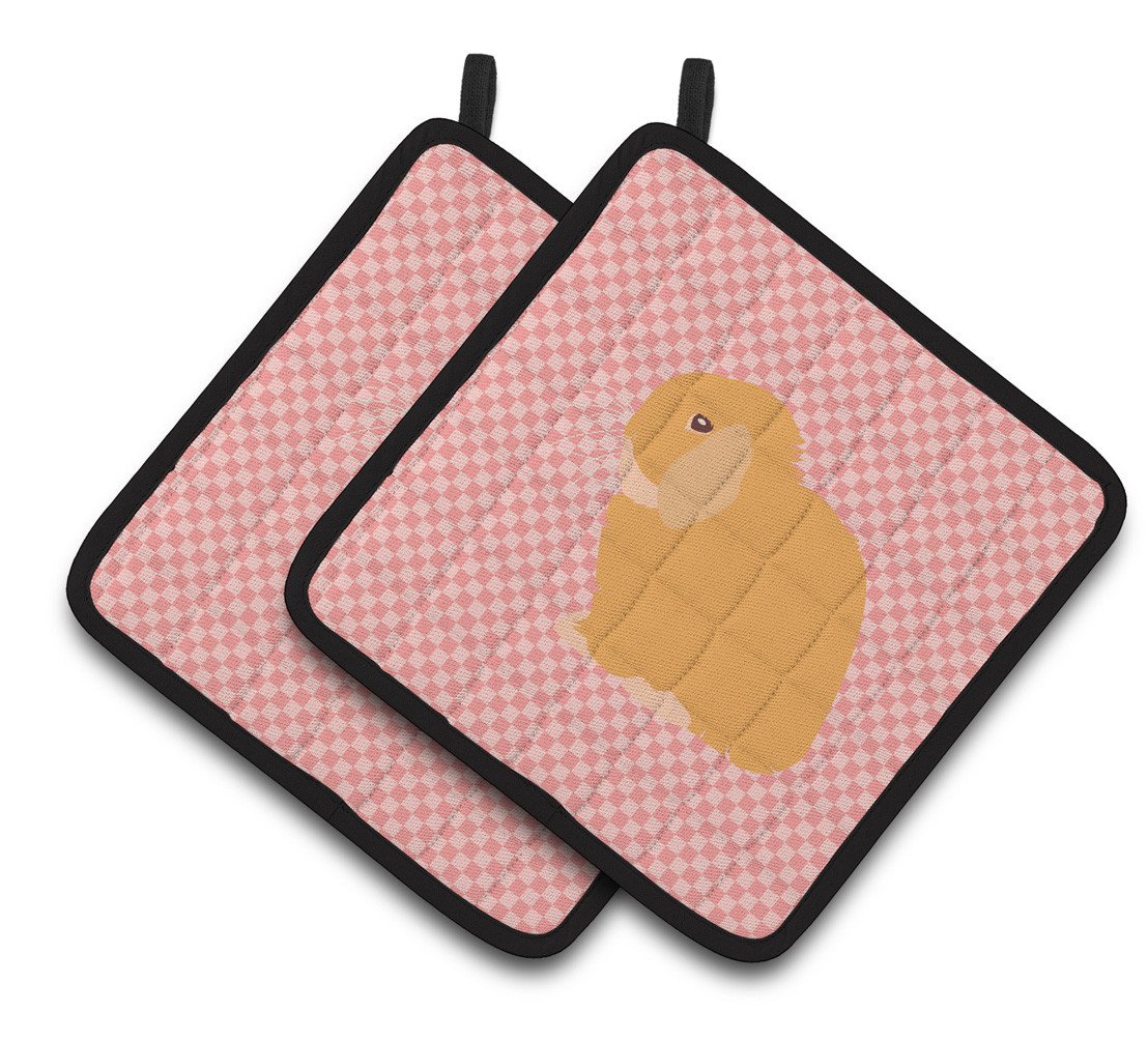 Holland Lop Rabbit Pink Check Pair of Pot Holders BB7968PTHD by Caroline&#39;s Treasures