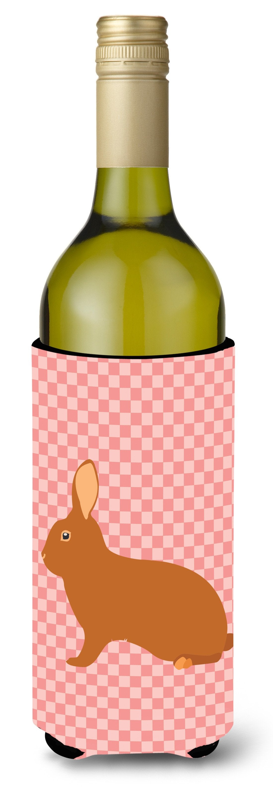 Rex Rabbit Pink Check Wine Bottle Beverge Insulator Hugger BB7969LITERK by Caroline&#39;s Treasures
