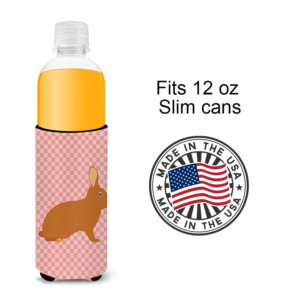 Rex Rabbit Pink Check  Ultra Hugger for slim cans