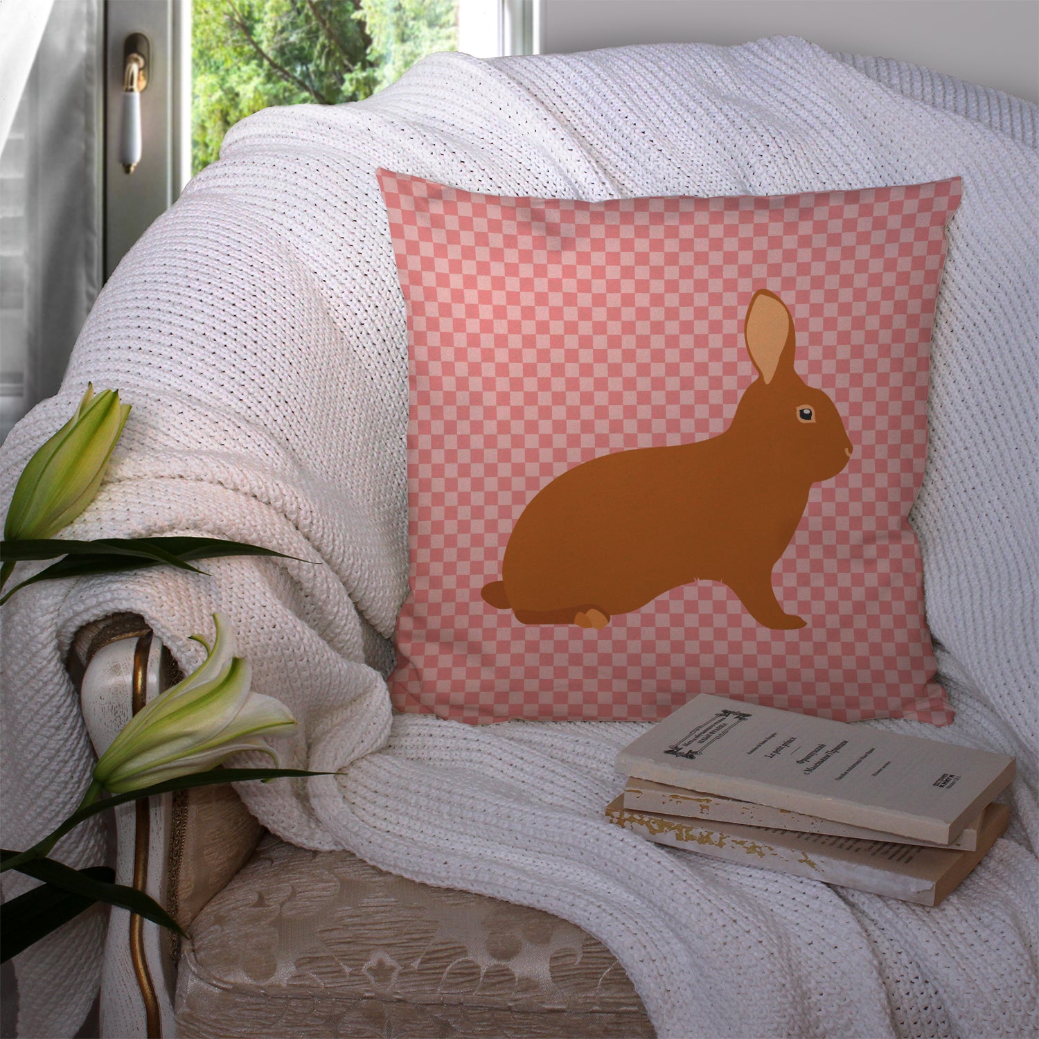 Rex Rabbit Pink Check Fabric Decorative Pillow BB7969PW1414 - the-store.com