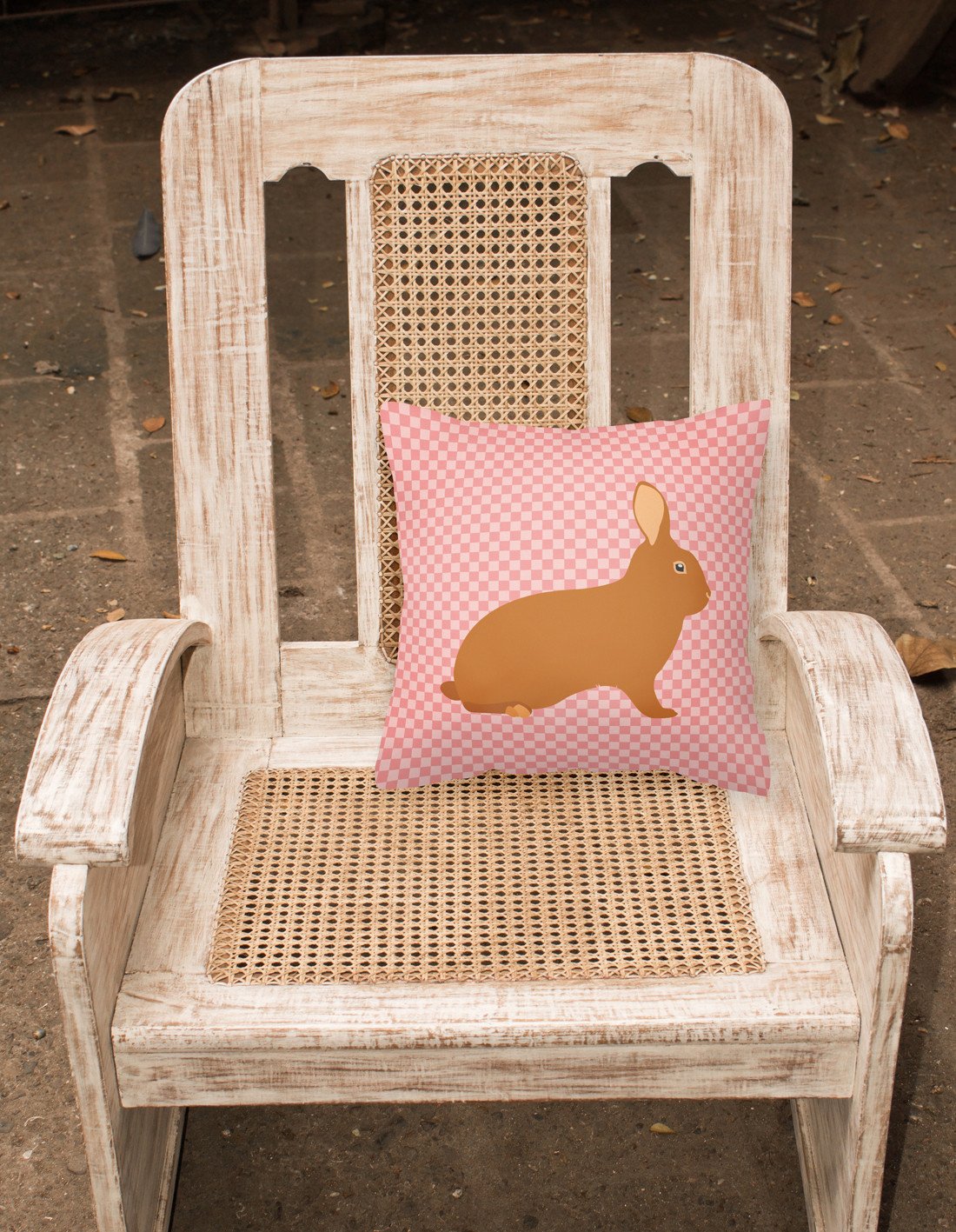 Rex Rabbit Pink Check Fabric Decorative Pillow BB7969PW1818 by Caroline's Treasures
