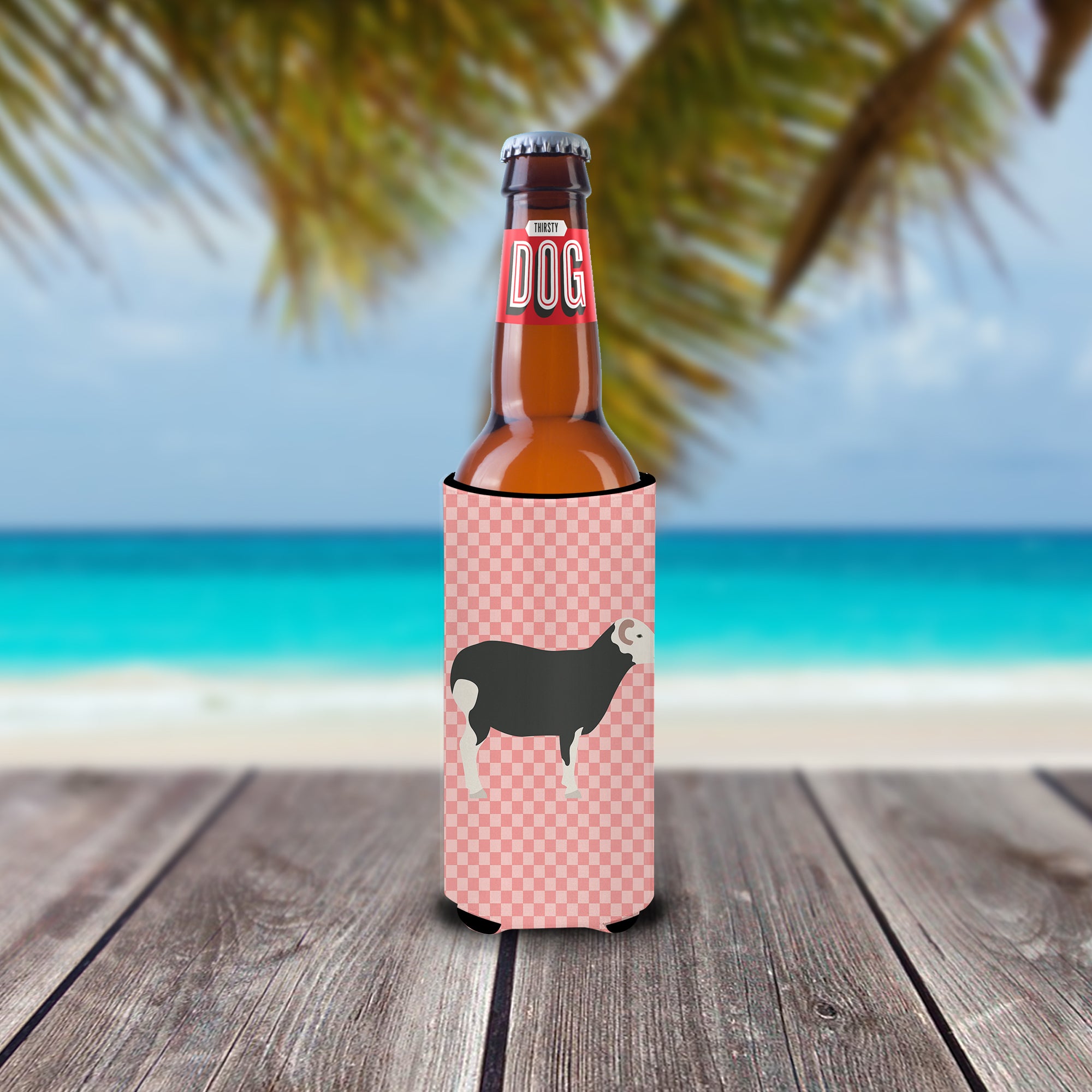 Herwick Sheep Pink Check  Ultra Hugger for slim cans  the-store.com.