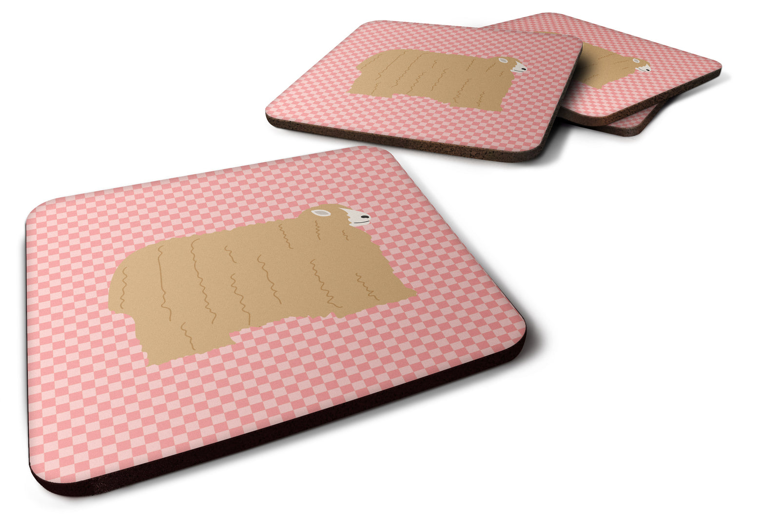 Lincoln Longwool Sheep Pink Check Foam Coaster Set of 4 BB7971FC - the-store.com