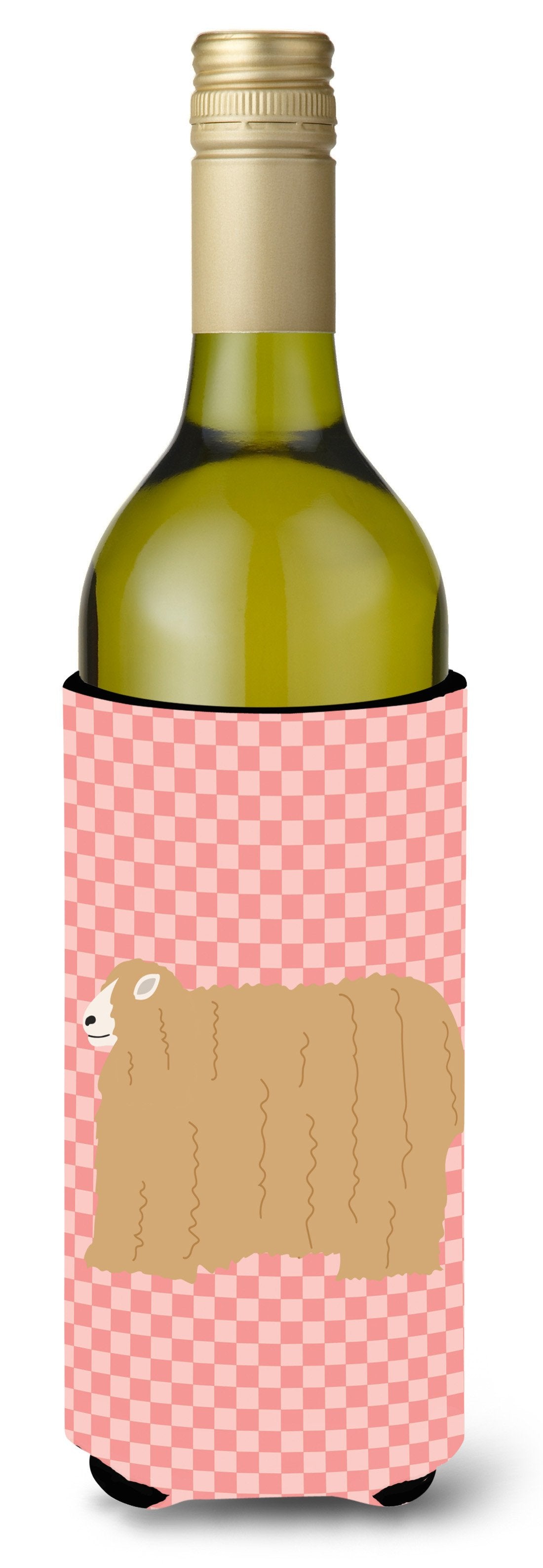 Lincoln Longwool Sheep Pink Check Wine Bottle Beverge Insulator Hugger BB7971LITERK by Caroline&#39;s Treasures