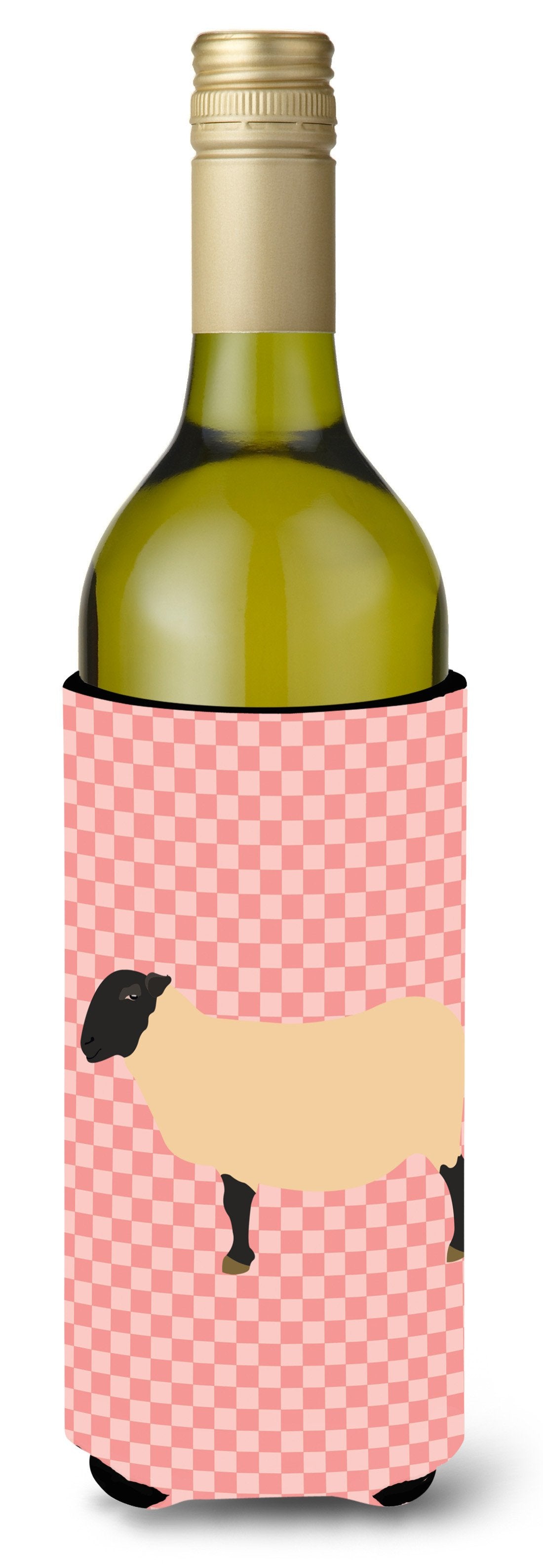 Suffolk Sheep Pink Check Wine Bottle Beverge Insulator Hugger BB7972LITERK by Caroline&#39;s Treasures