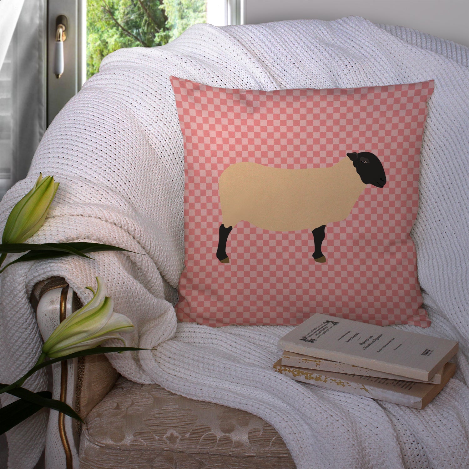 Suffolk Sheep Pink Check Fabric Decorative Pillow BB7972PW1414 - the-store.com