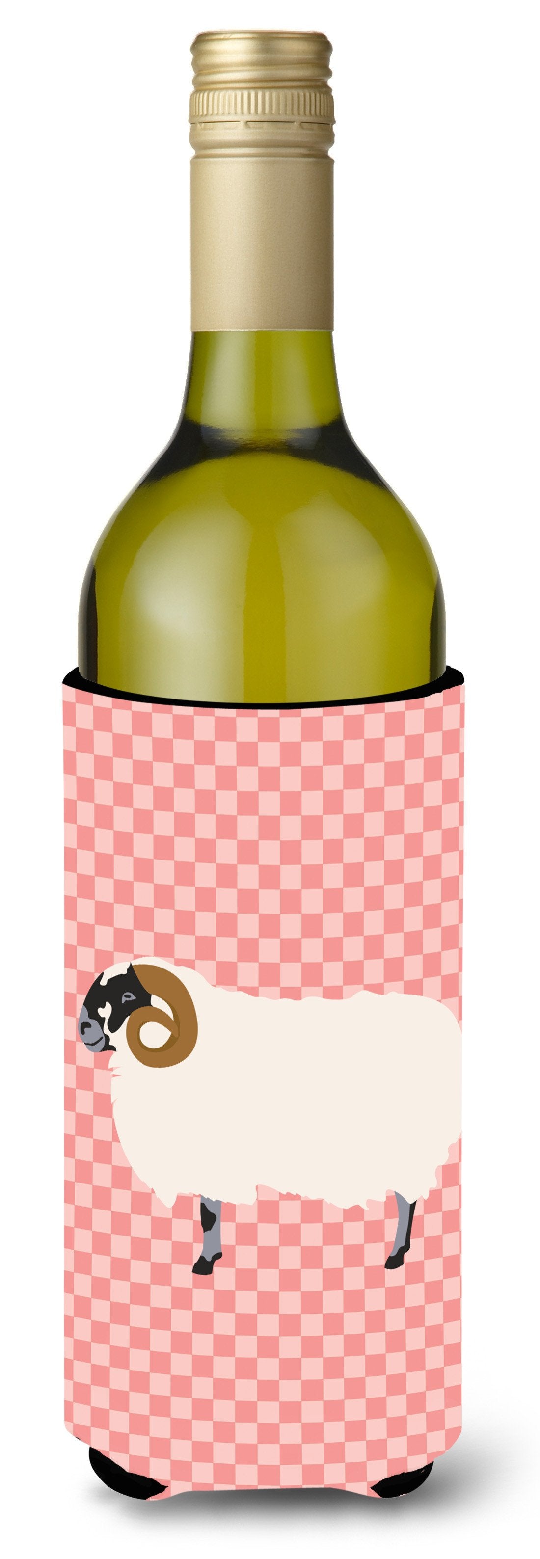 Scottish Blackface Sheep Pink Check Wine Bottle Beverge Insulator Hugger BB7973LITERK by Caroline&#39;s Treasures