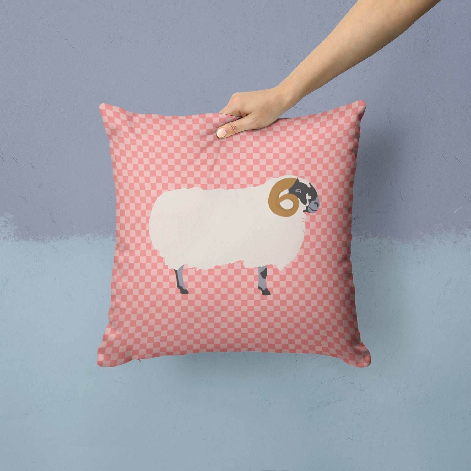 Scottish Blackface Sheep Pink Check Fabric Decorative Pillow BB7973PW1414 - the-store.com
